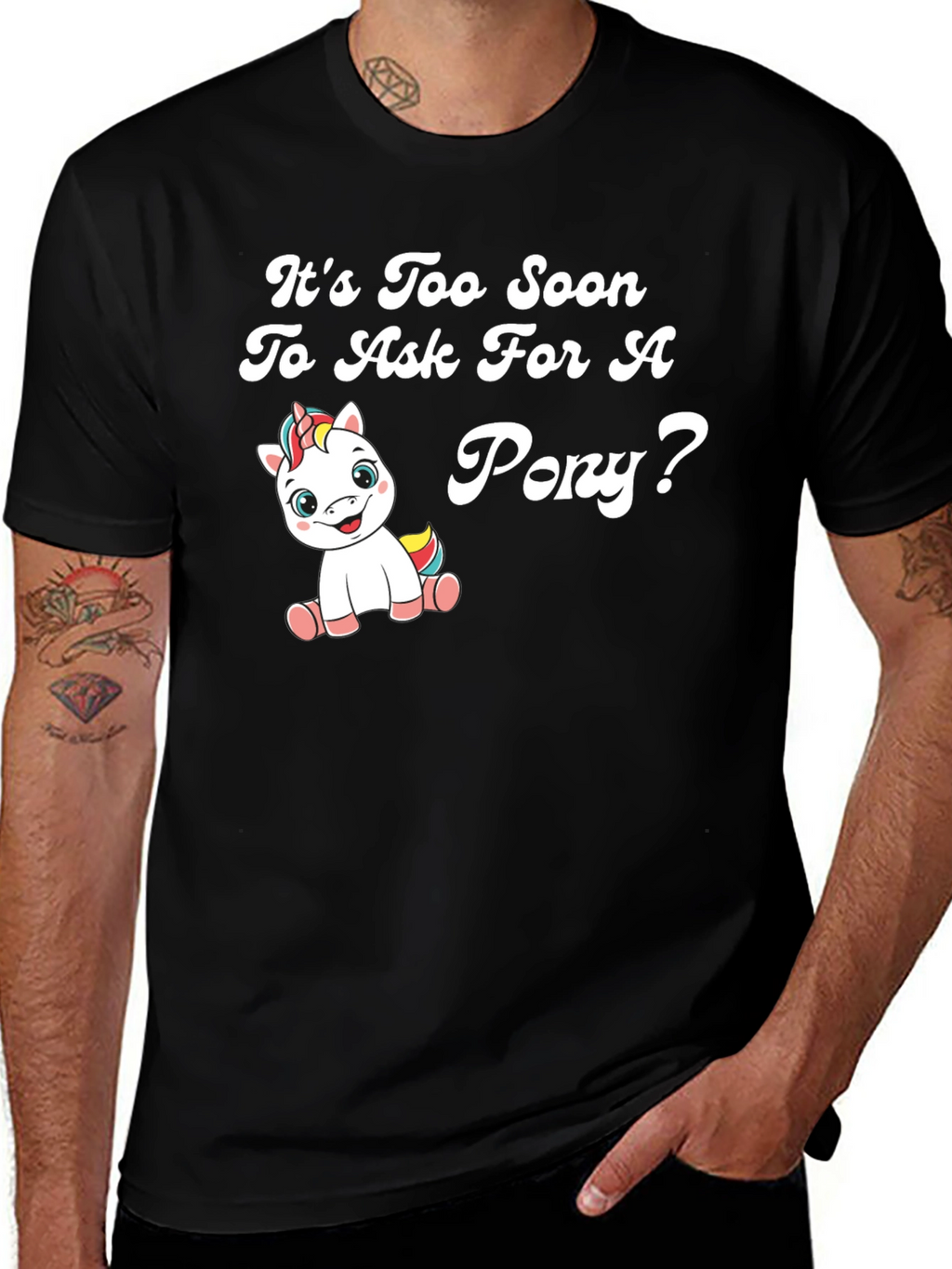 Funny Pony Graphic Black T-Shirt
