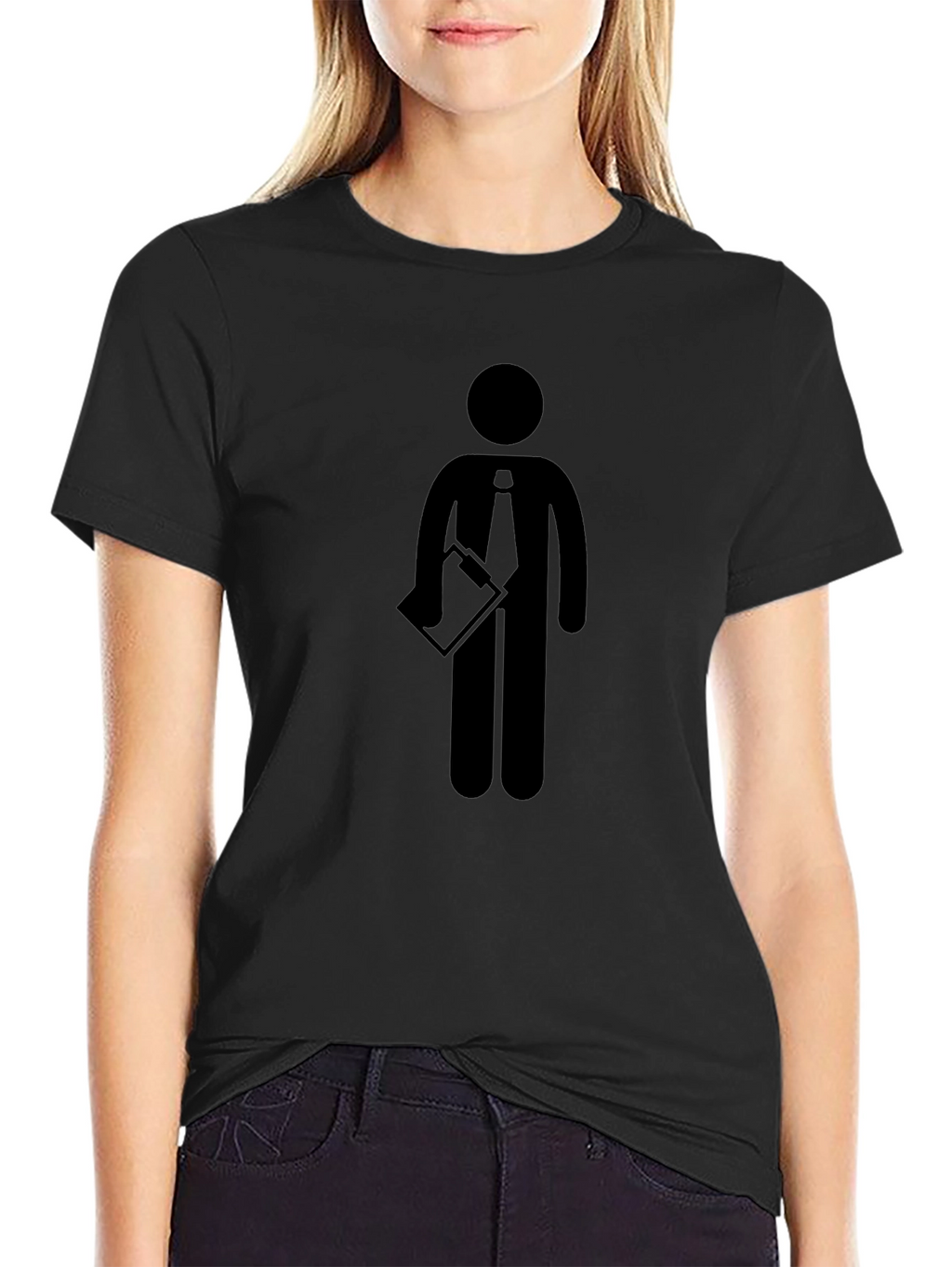 Black T-Shirt with Business Stick Figure Graphic