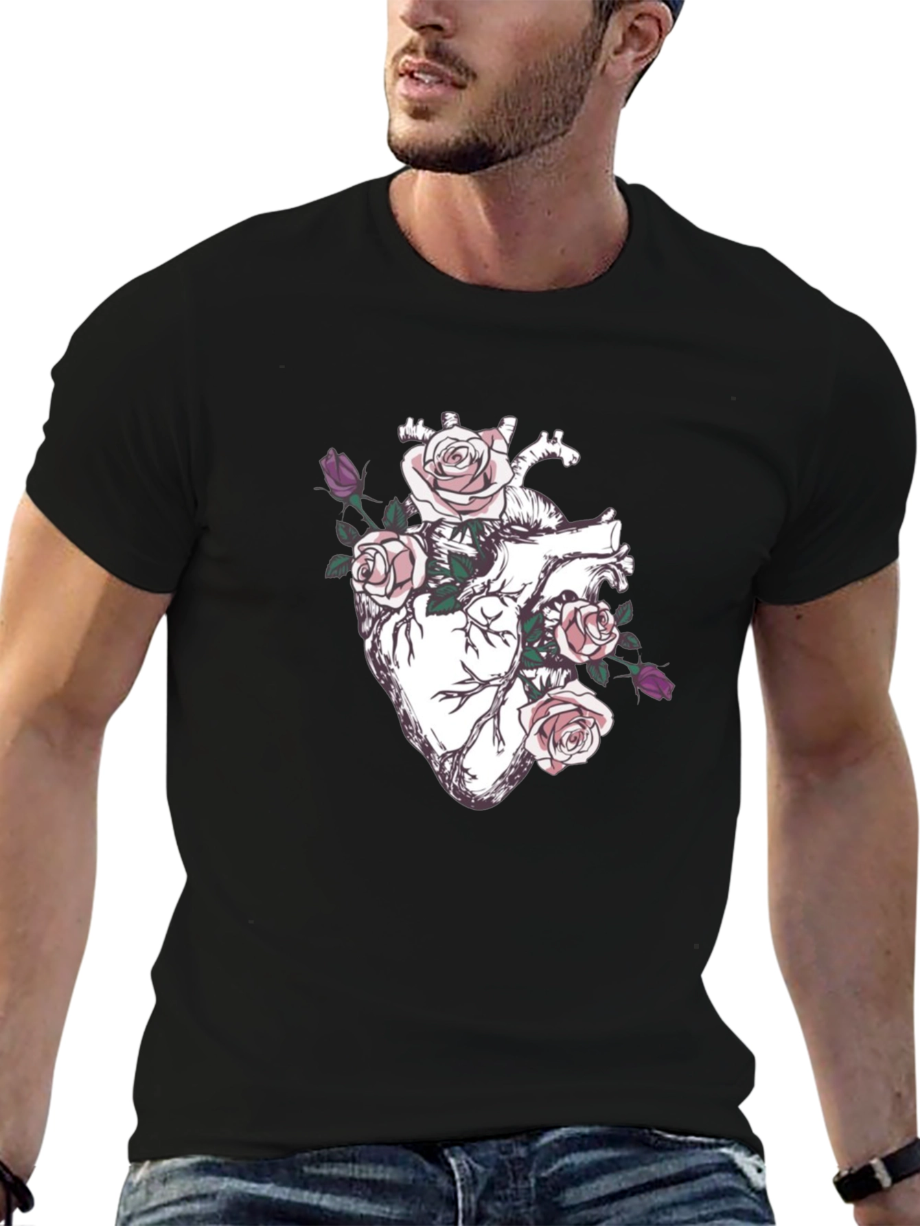 Floral Heart Graphic T-Shirt - Anatomical Rose Art