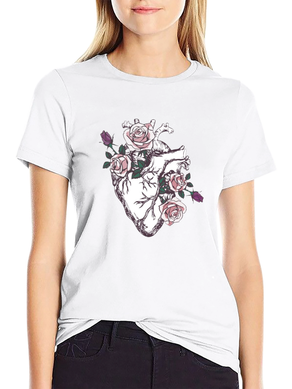 Floral Heart Graphic T-Shirt - Anatomical Rose Art