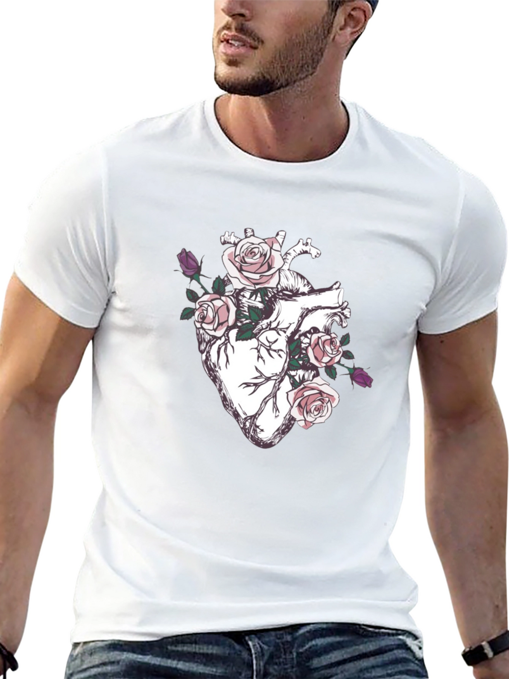 Floral Heart Graphic T-Shirt - Anatomical Rose Art