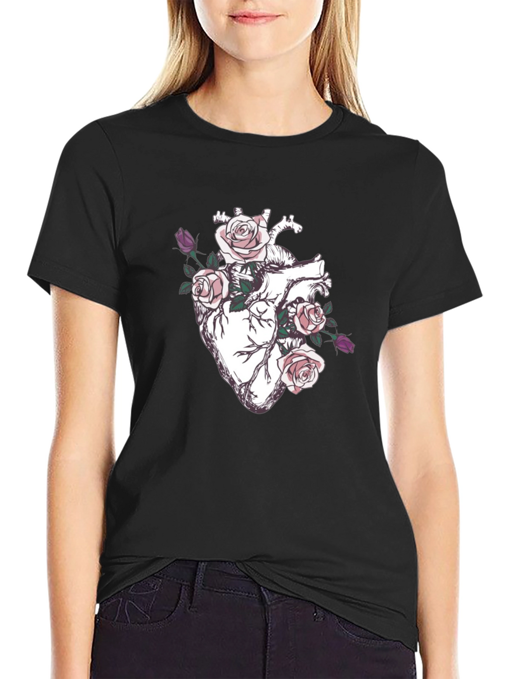 Floral Heart Graphic T-Shirt - Anatomical Rose Art
