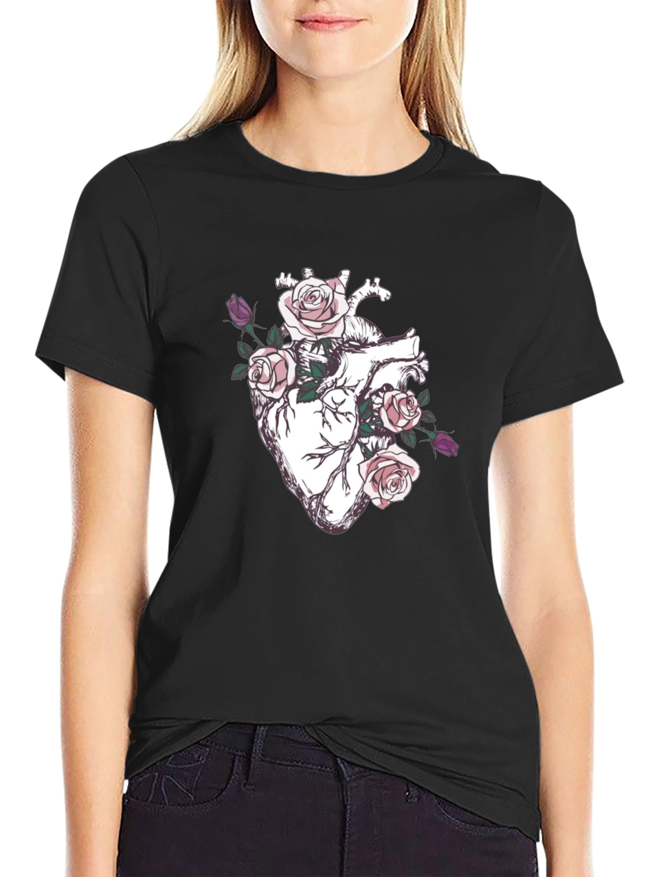 Floral Heart Graphic T-Shirt - Anatomical Rose Art