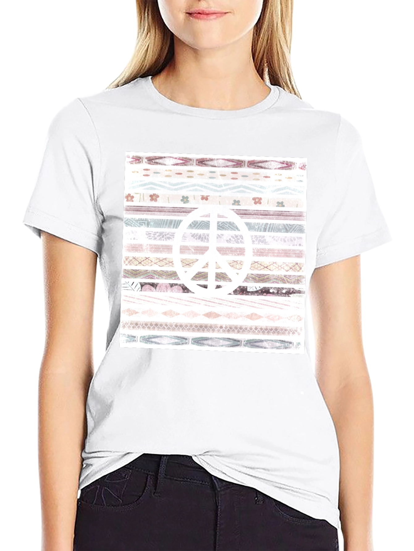 Peace Sign Patterned Graphic T-Shirt