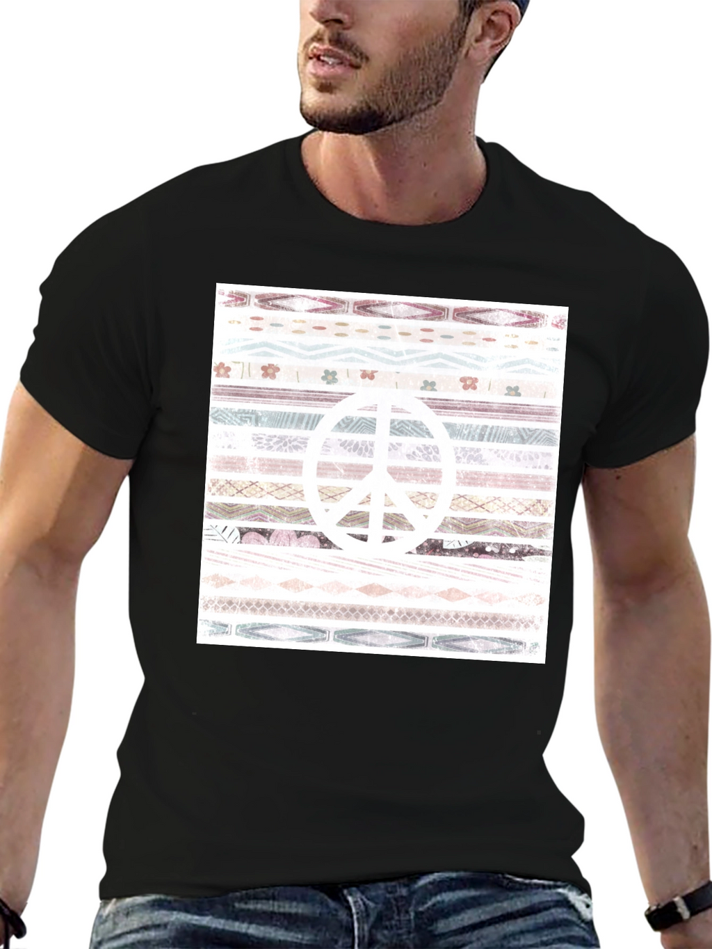 Peace Sign Patterned Graphic T-Shirt