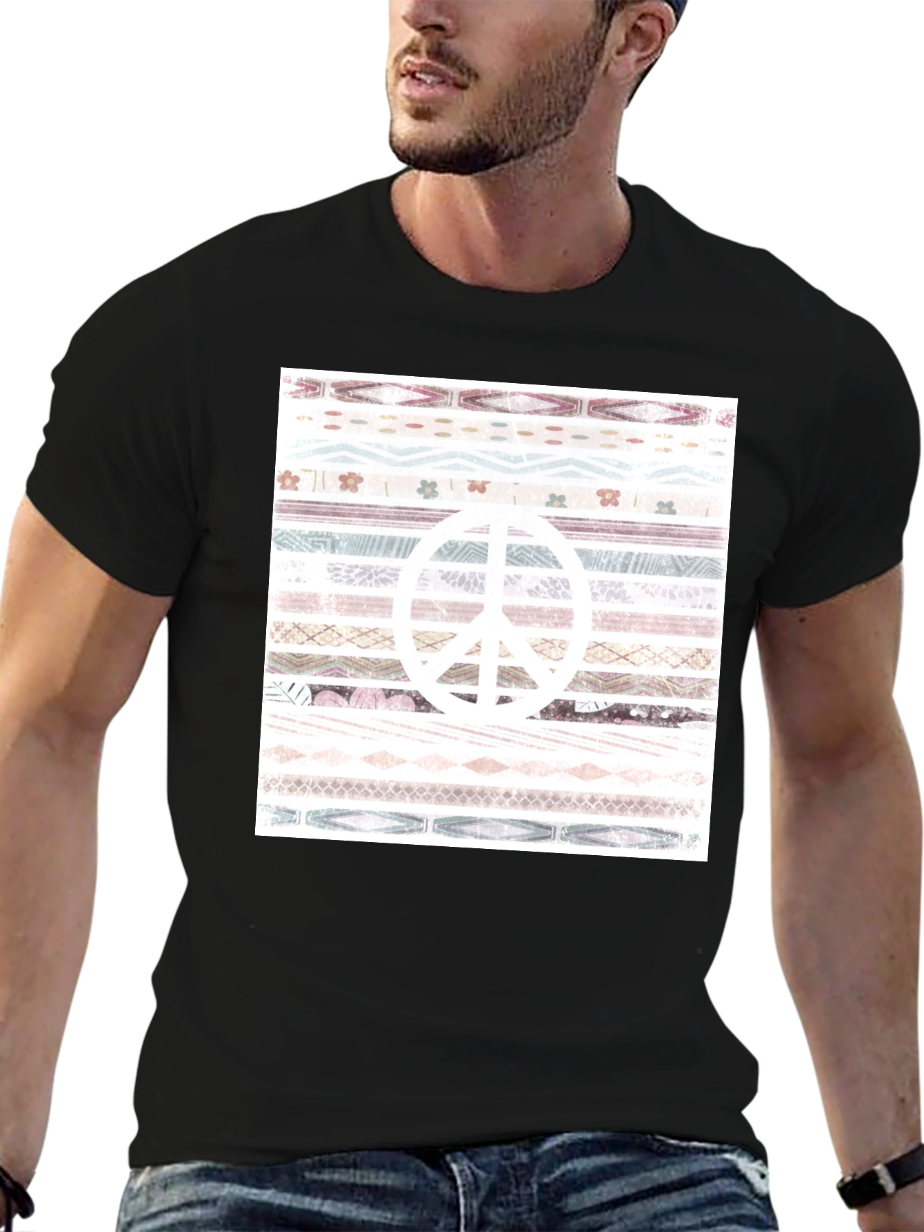 Peace Sign Patterned Graphic T-Shirt