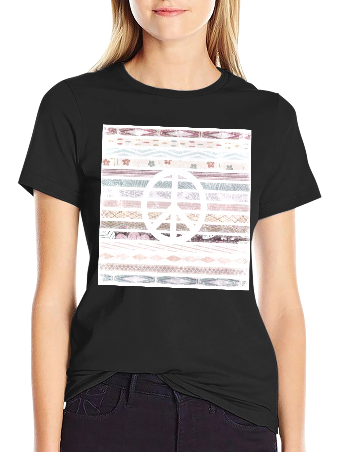 Peace Sign Patterned Graphic T-Shirt