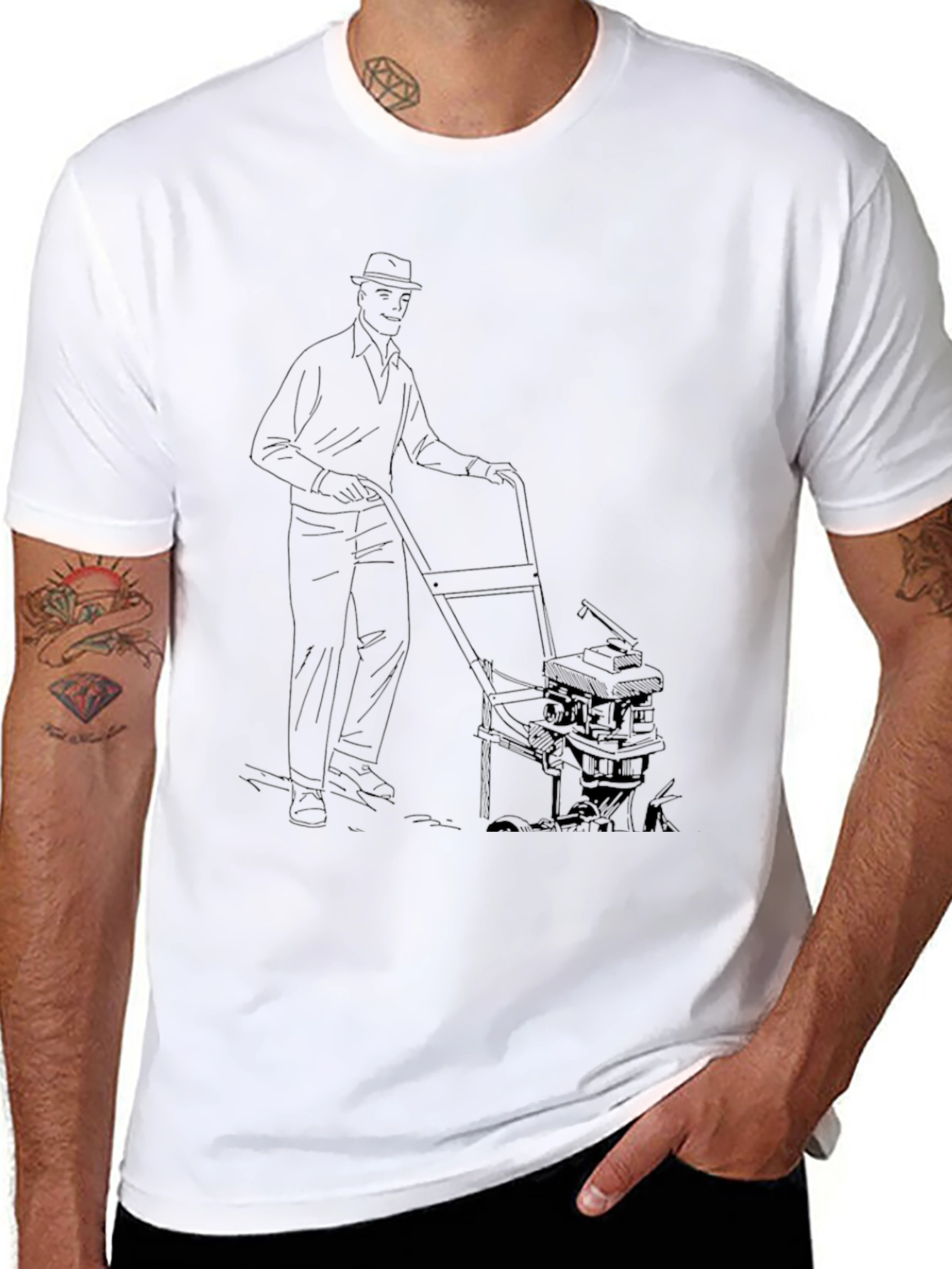Lawn Mowing Man Graphic Tee - Cool Unique Design