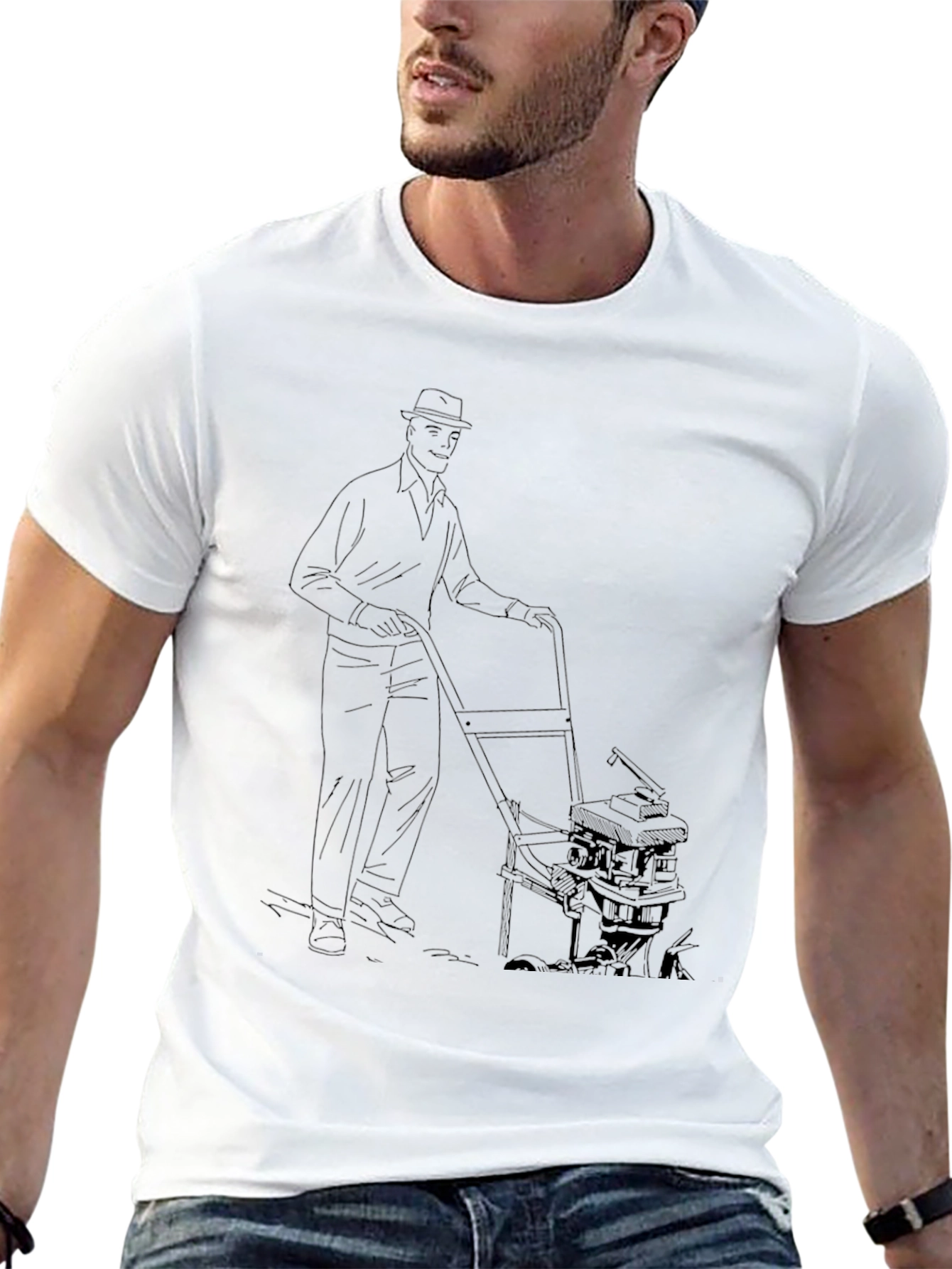 Lawn Mowing Man Graphic Tee - Cool Unique Design