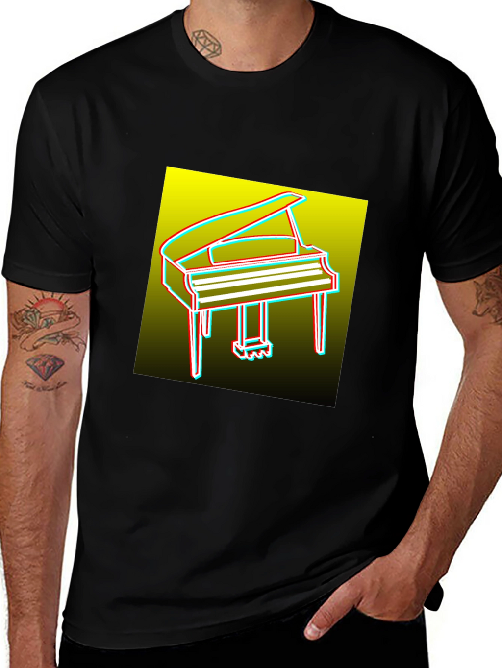 Retro Piano Graphic Tee - Mens Black T-Shirt
