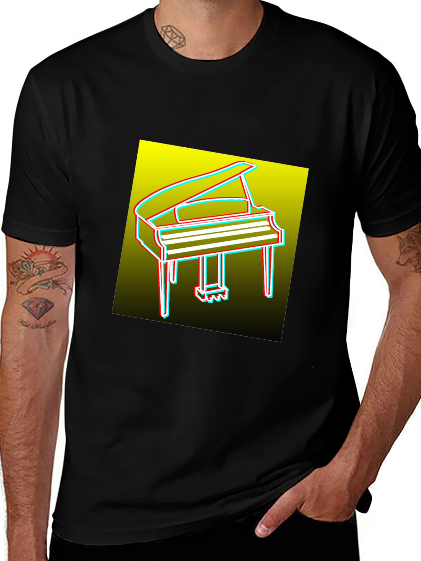 Retro Piano Graphic Tee - Mens Black T-Shirt