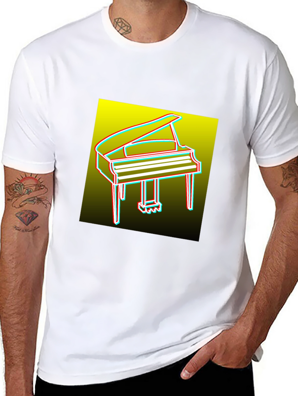 Retro Piano Graphic Tee - Mens Black T-Shirt