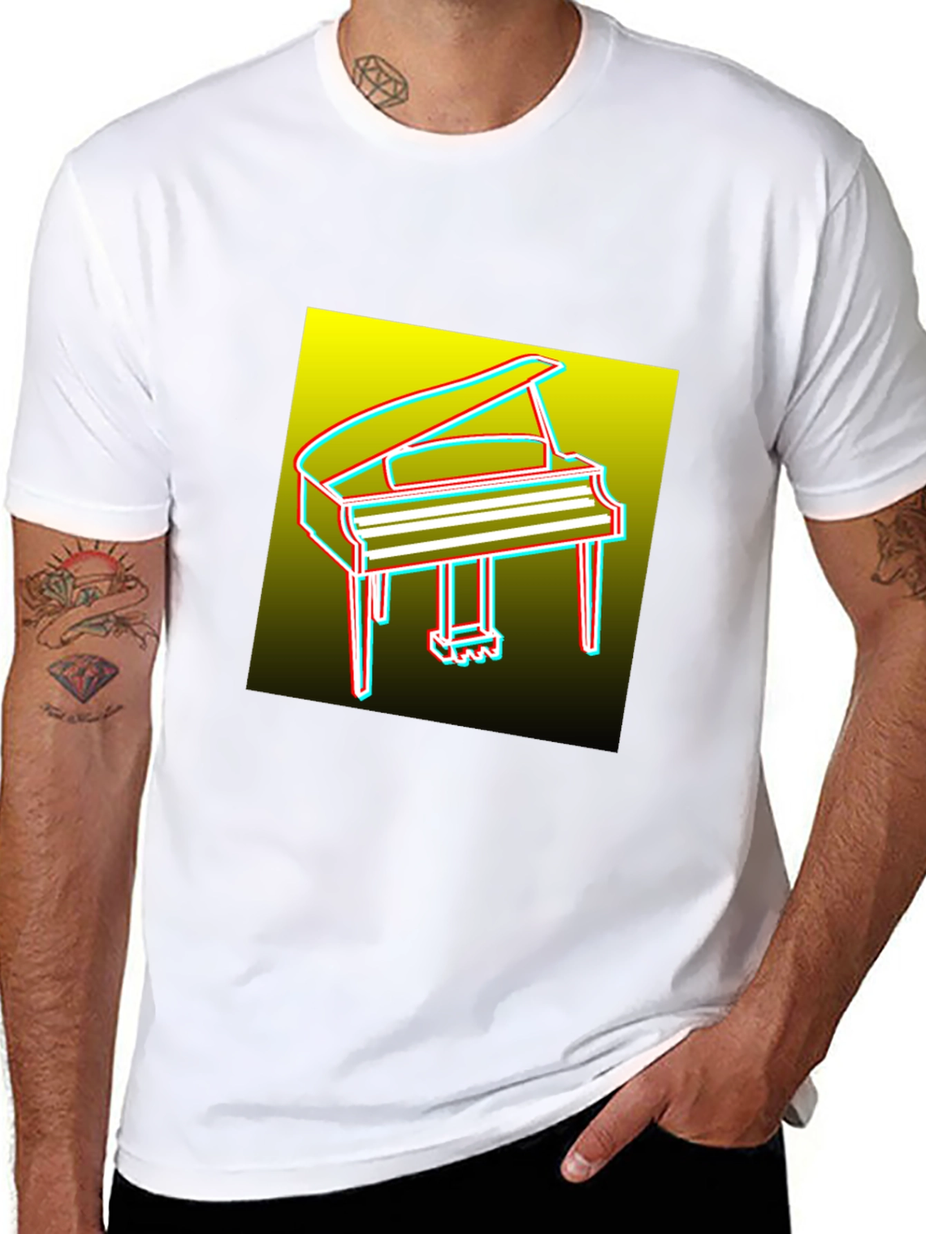 Retro Piano Graphic Tee - Mens Black T-Shirt