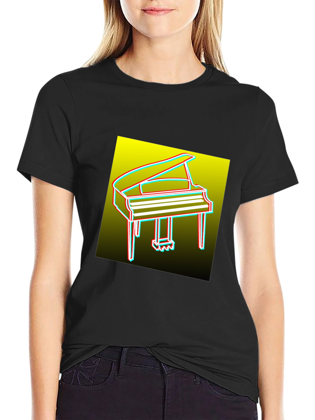 Retro Piano Graphic Tee - Mens Black T-Shirt