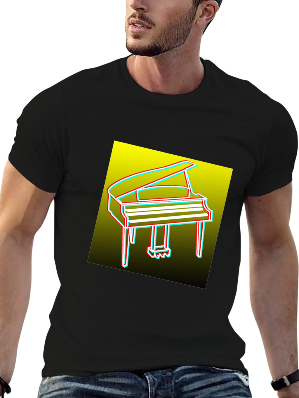 Retro Piano Graphic Tee - Mens Black T-Shirt