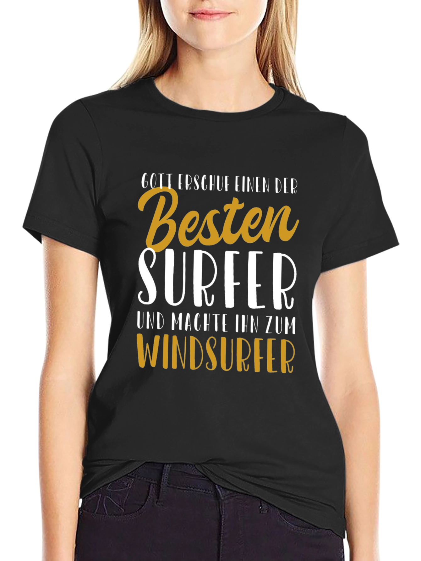 Funny Surfer T-Shirt - Windsurfer Gift - Black Cotton Tee