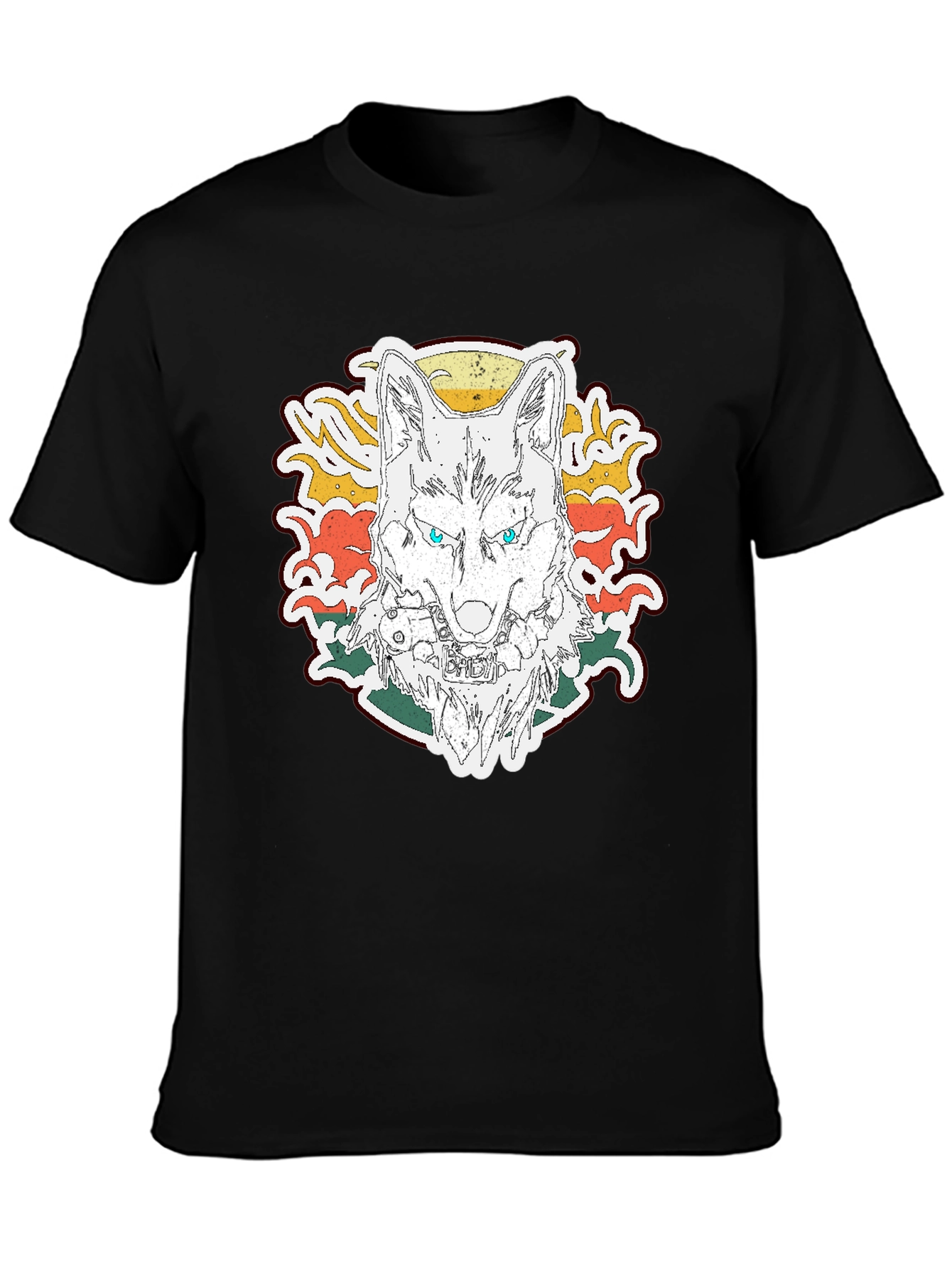 Wolf Graphic Print T-Shirt - Short Sleeve Black Tee