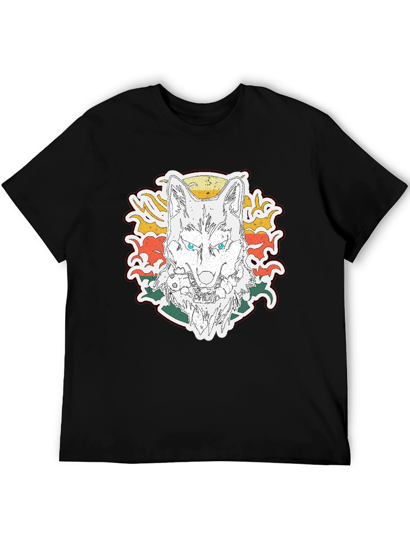 Wolf Graphic Print T-Shirt - Short Sleeve Black Tee