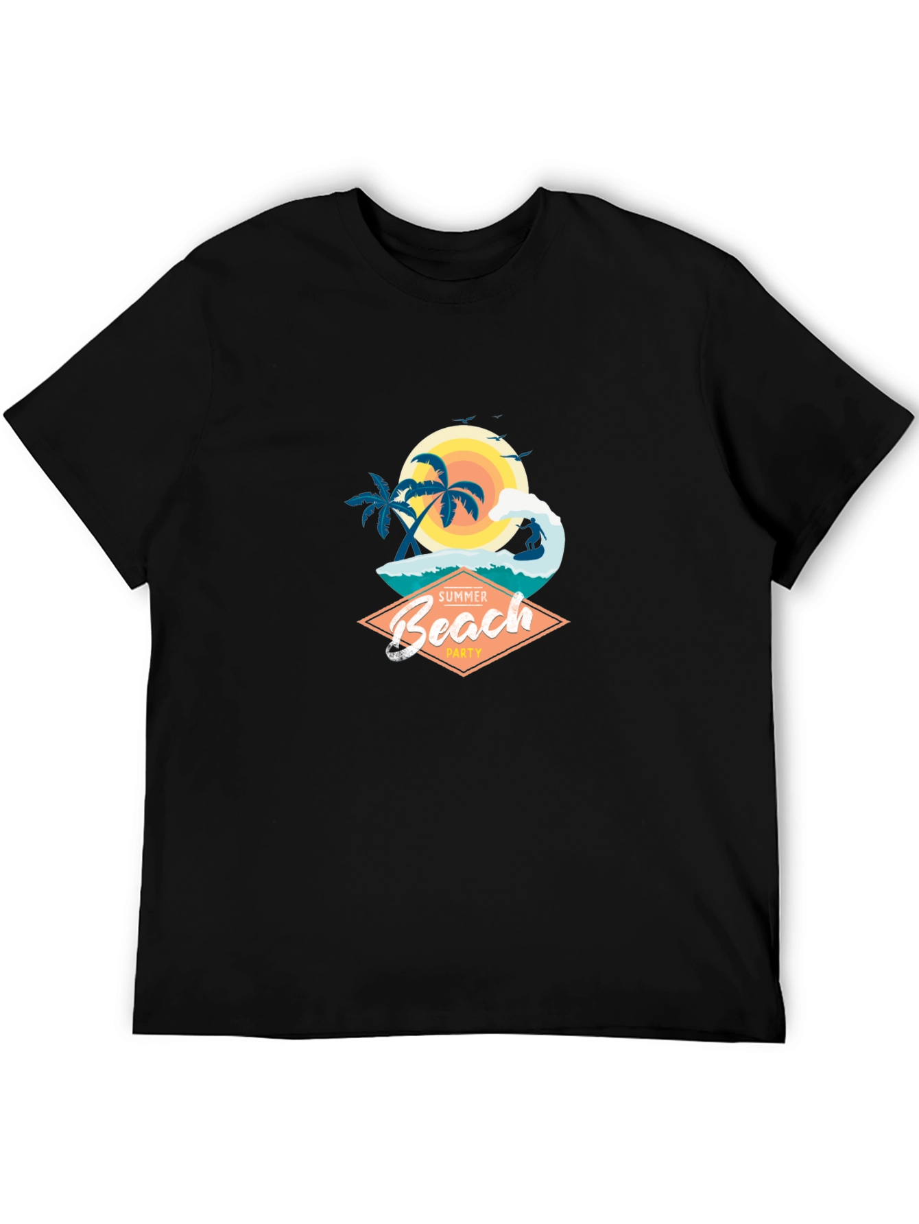 Summer Beach Party Graphic T-Shirt - Black