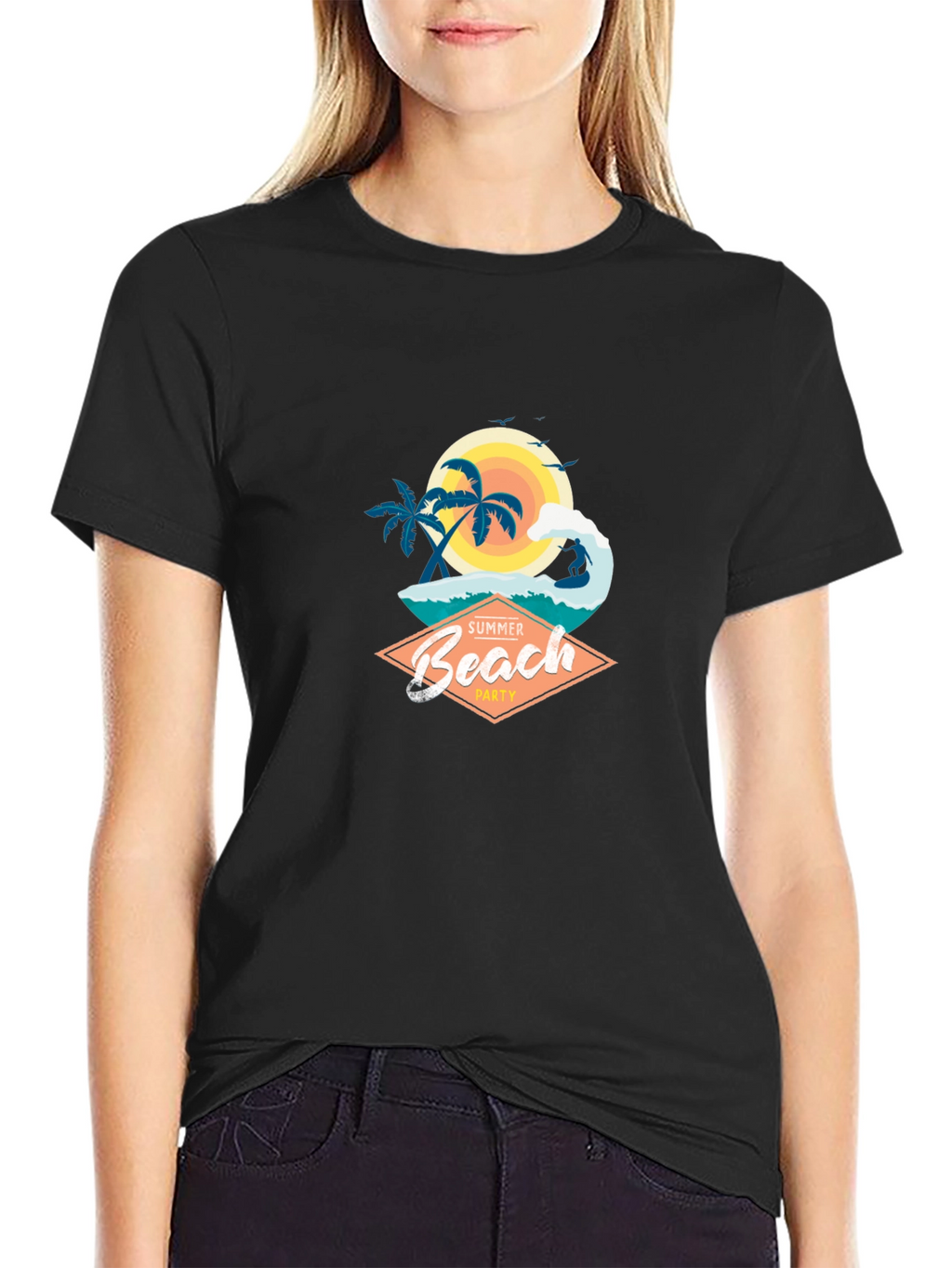 Summer Beach Party Graphic T-Shirt - Black