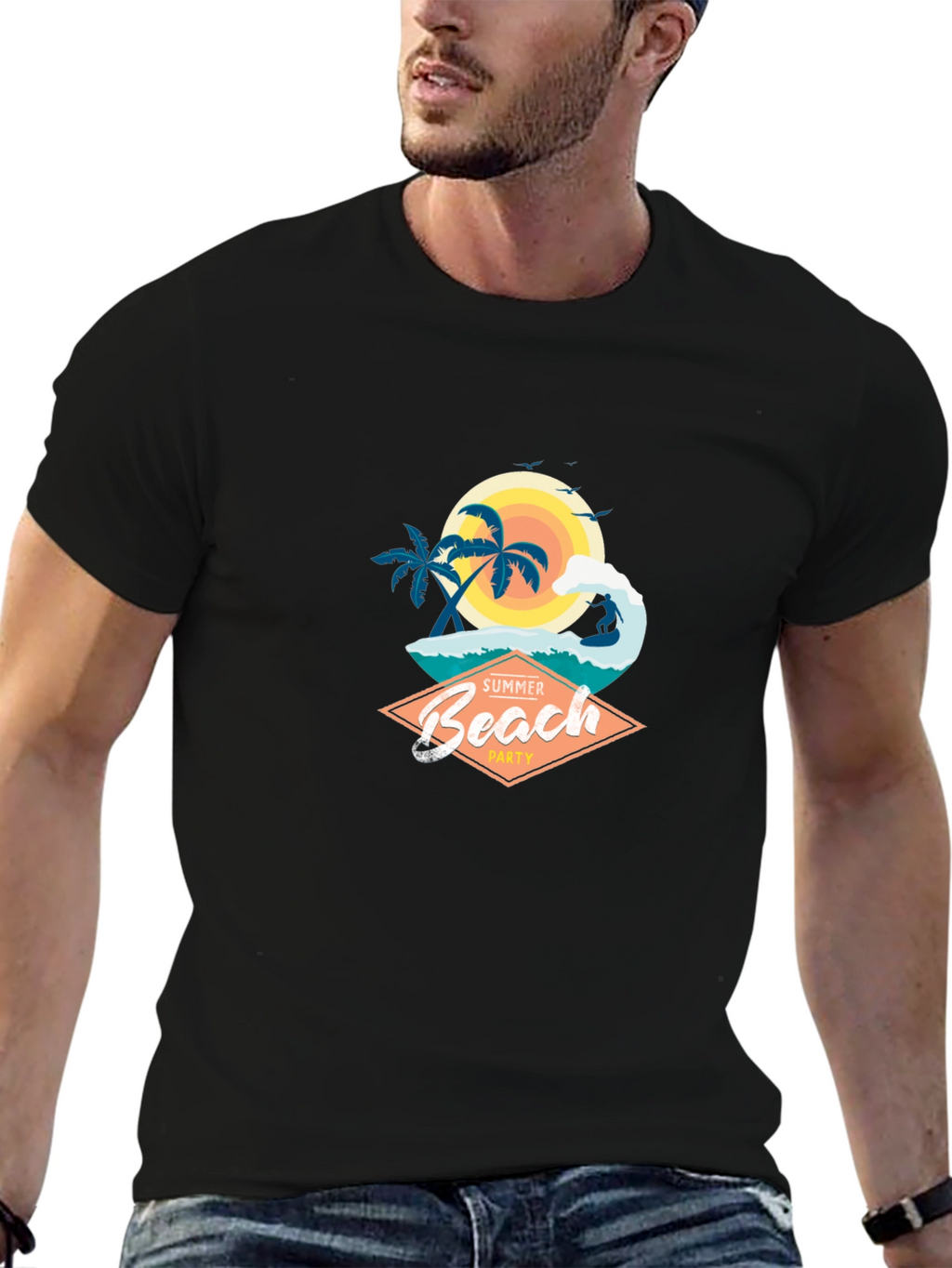 Summer Beach Party Graphic T-Shirt - Black