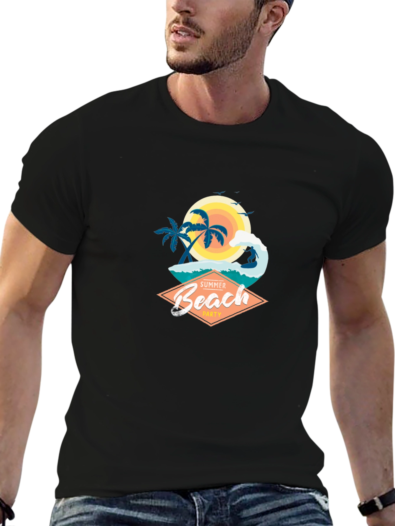 Summer Beach Party Graphic T-Shirt - Black