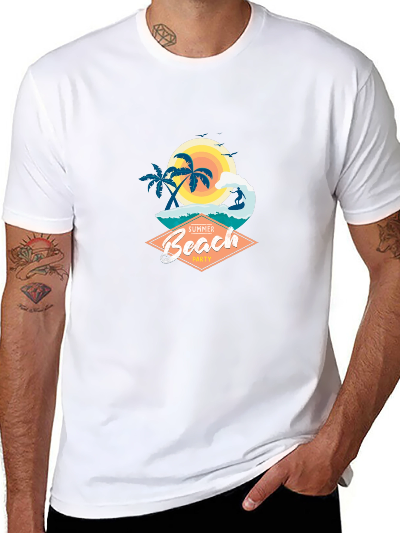Summer Beach Party Graphic T-Shirt - Black