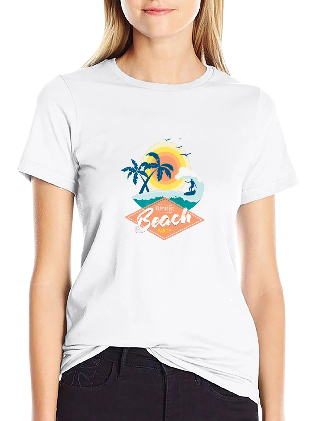 Summer Beach Party Graphic T-Shirt - Black