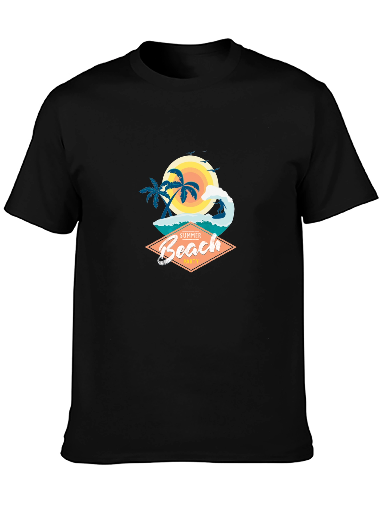 Summer Beach Party Graphic T-Shirt - Black