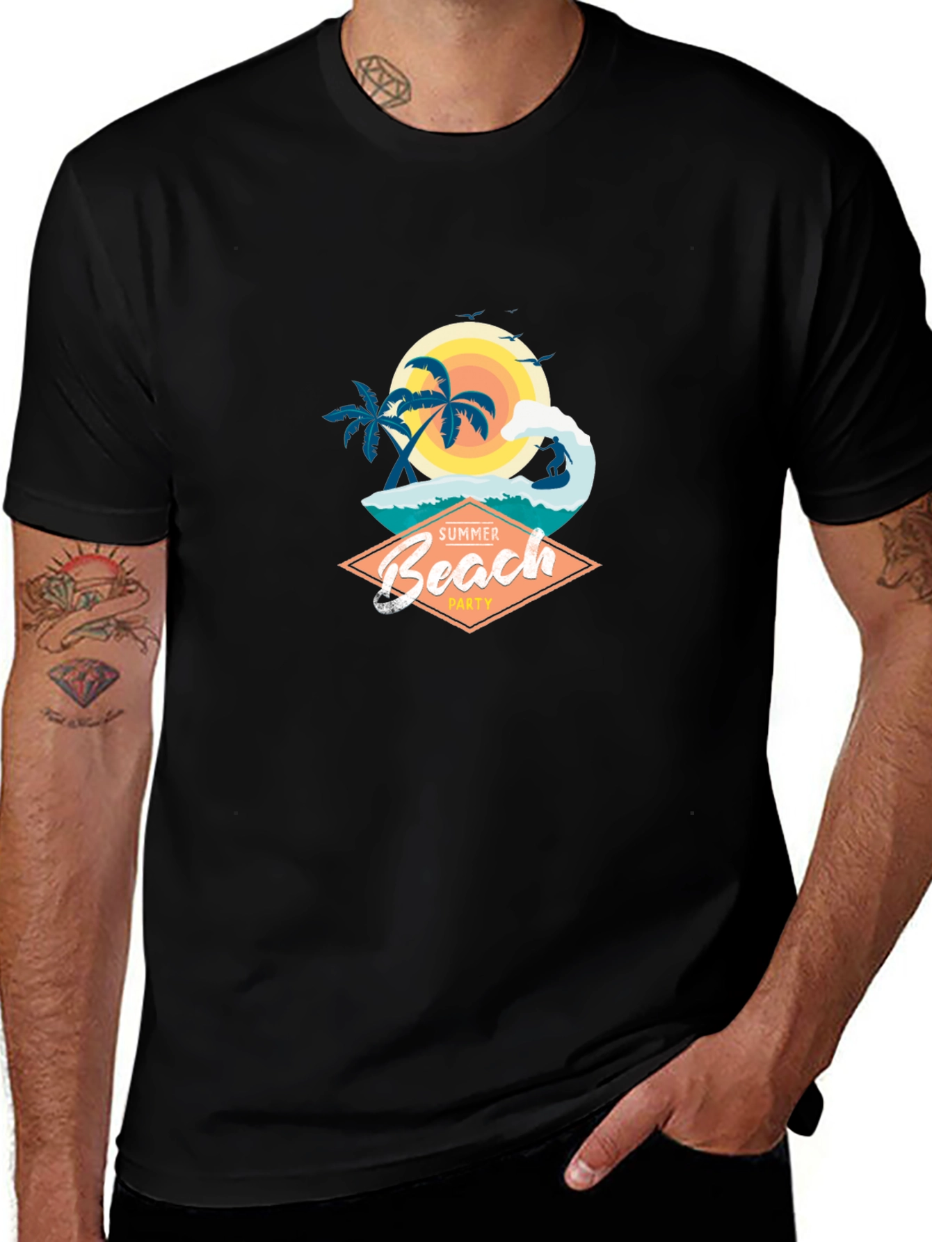Summer Beach Party Graphic T-Shirt - Black