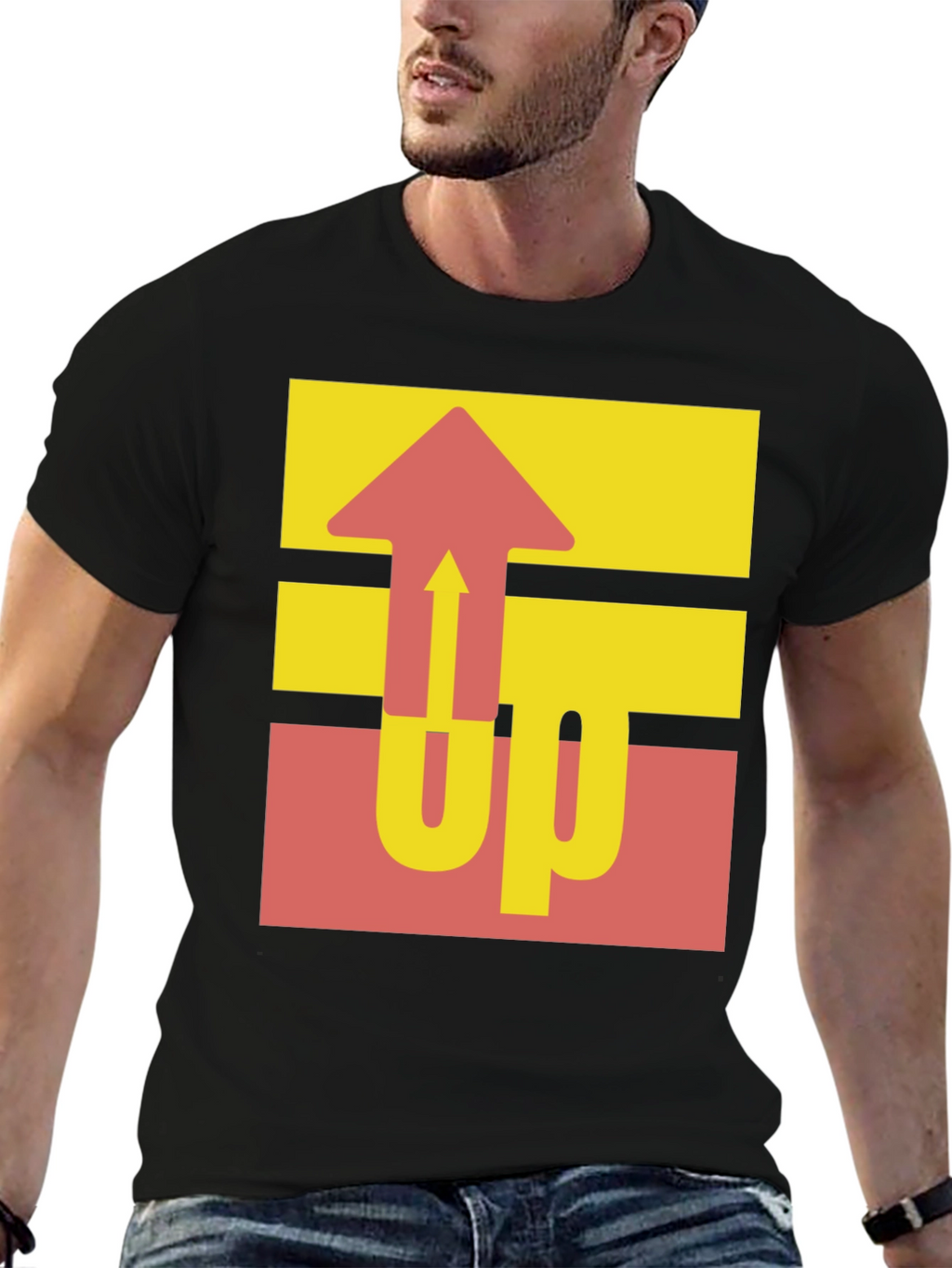 Retro UP Graphic Tee - Casual Black Cotton Shirt