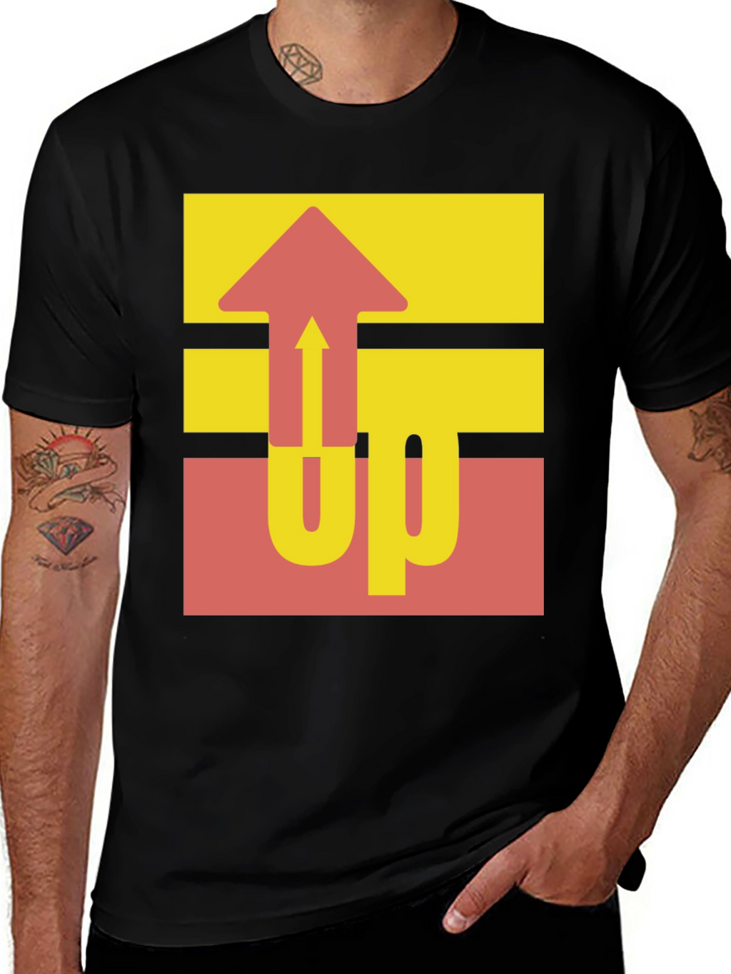 Retro UP Graphic Tee - Casual Black Cotton Shirt