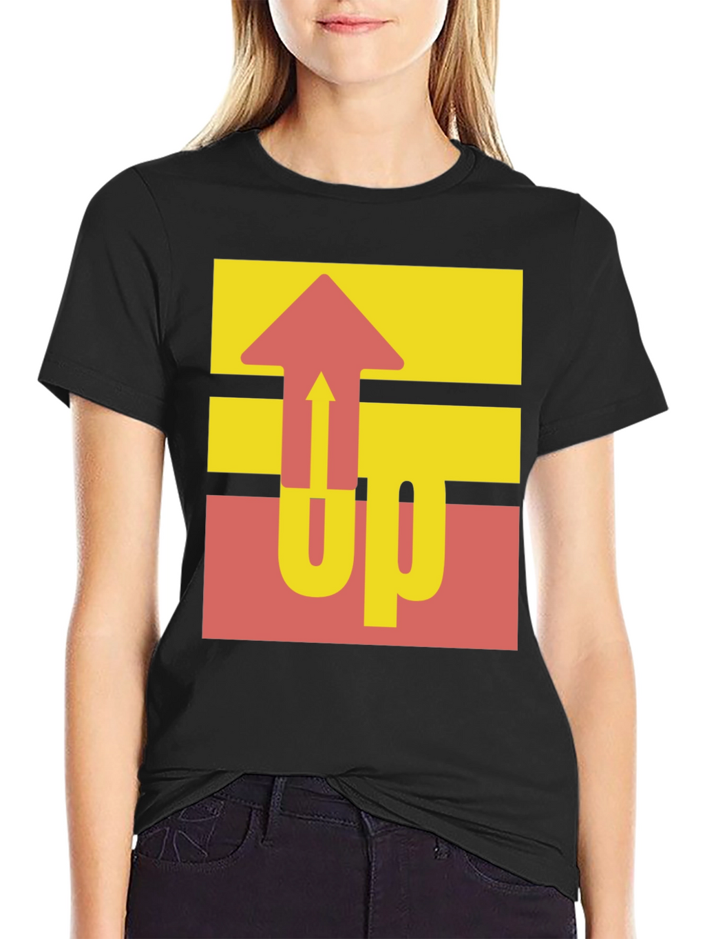 Retro UP Graphic Tee - Casual Black Cotton Shirt