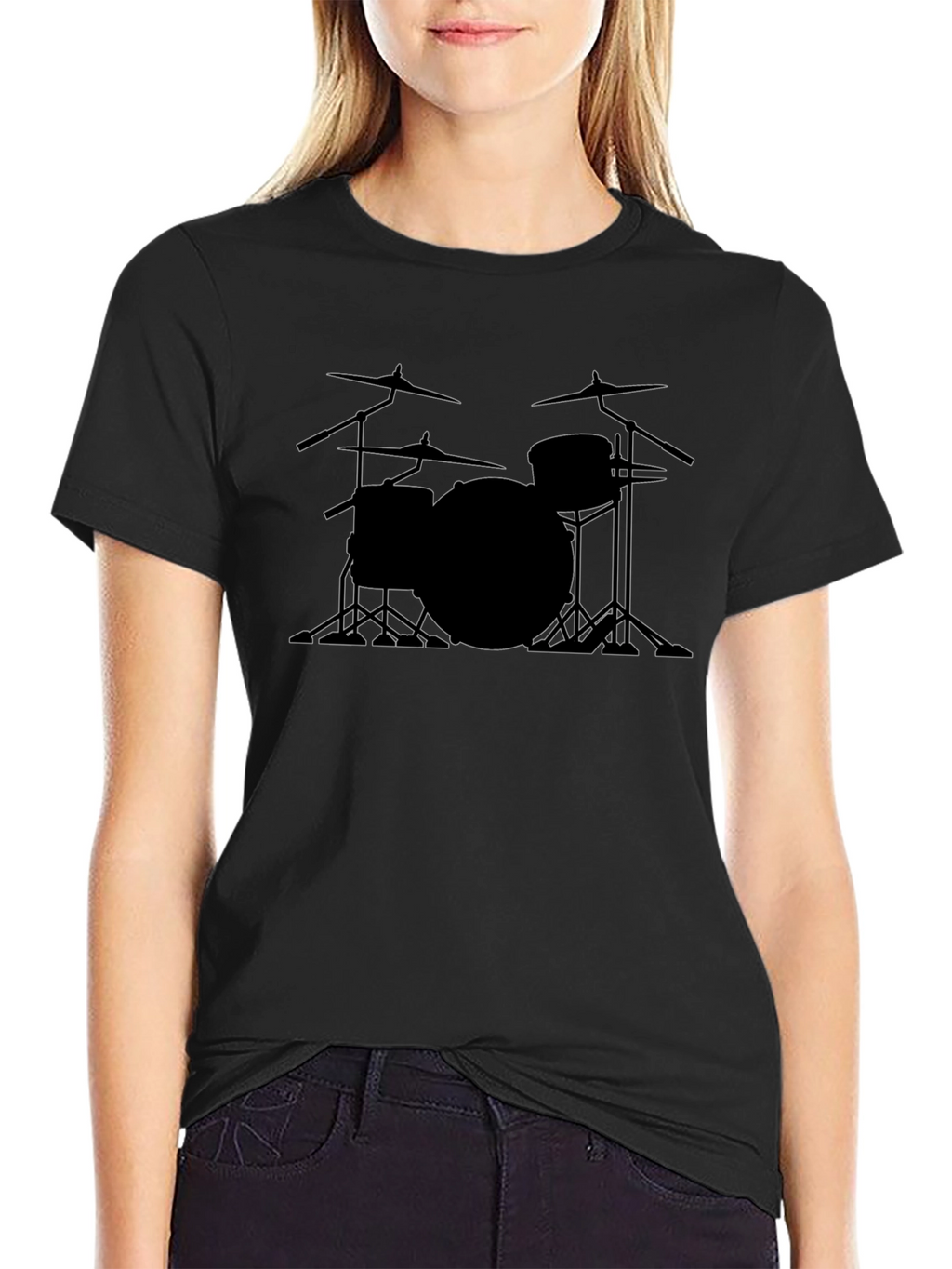 Drum Set Outline Black T-Shirt