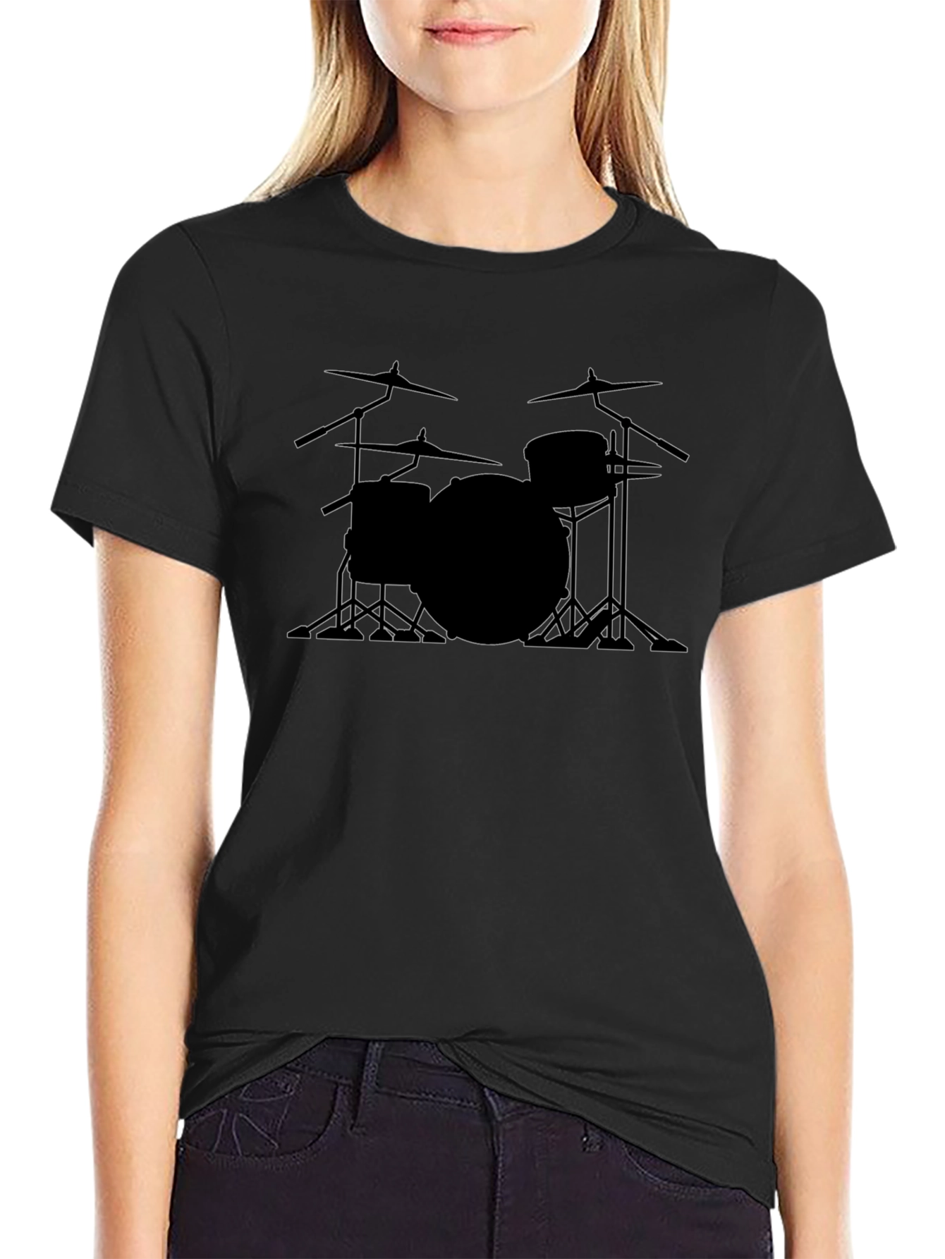 Drum Set Outline Black T-Shirt