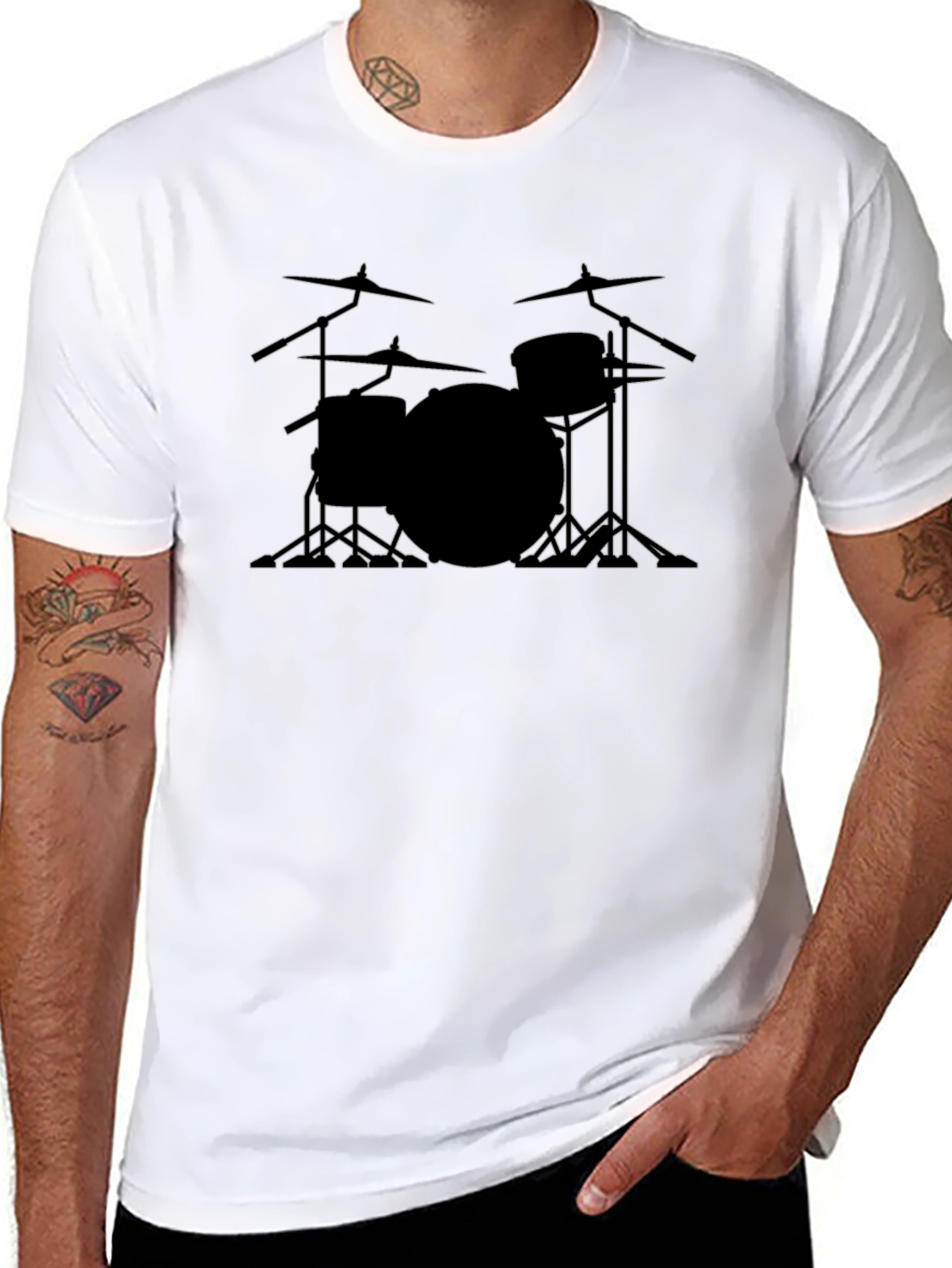 Drum Set Outline Black T-Shirt
