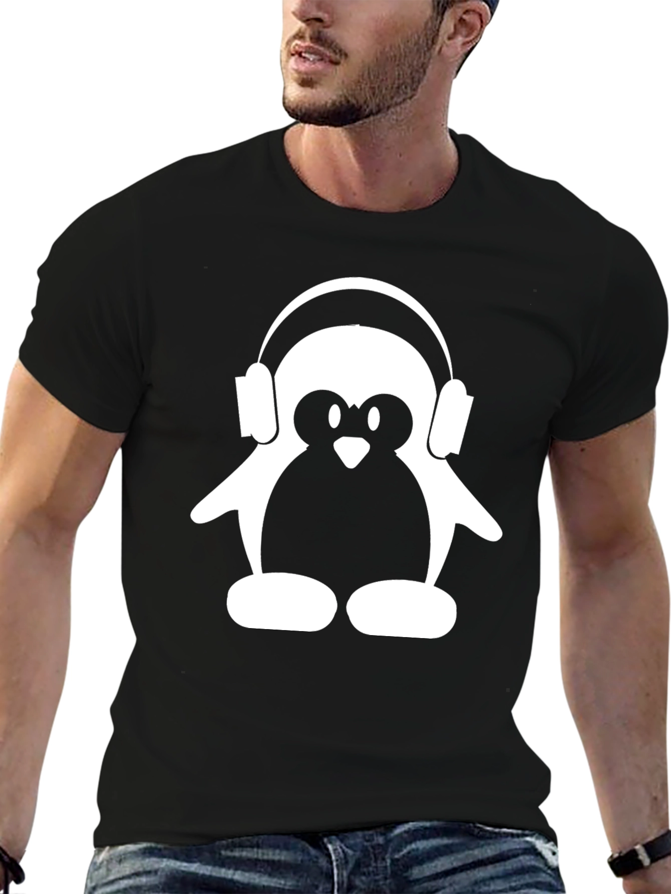 Penguin DJ Black T-Shirt - Cool Music Lover Tee