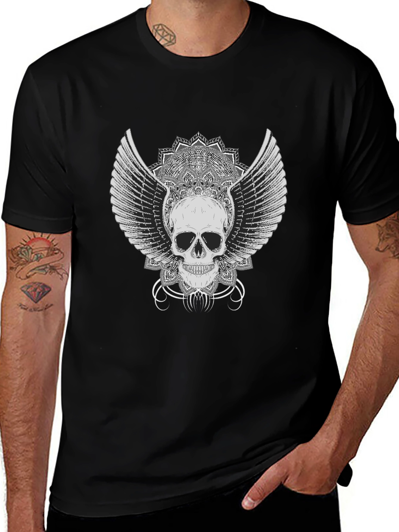 Winged Skull Graphic Tee - Black