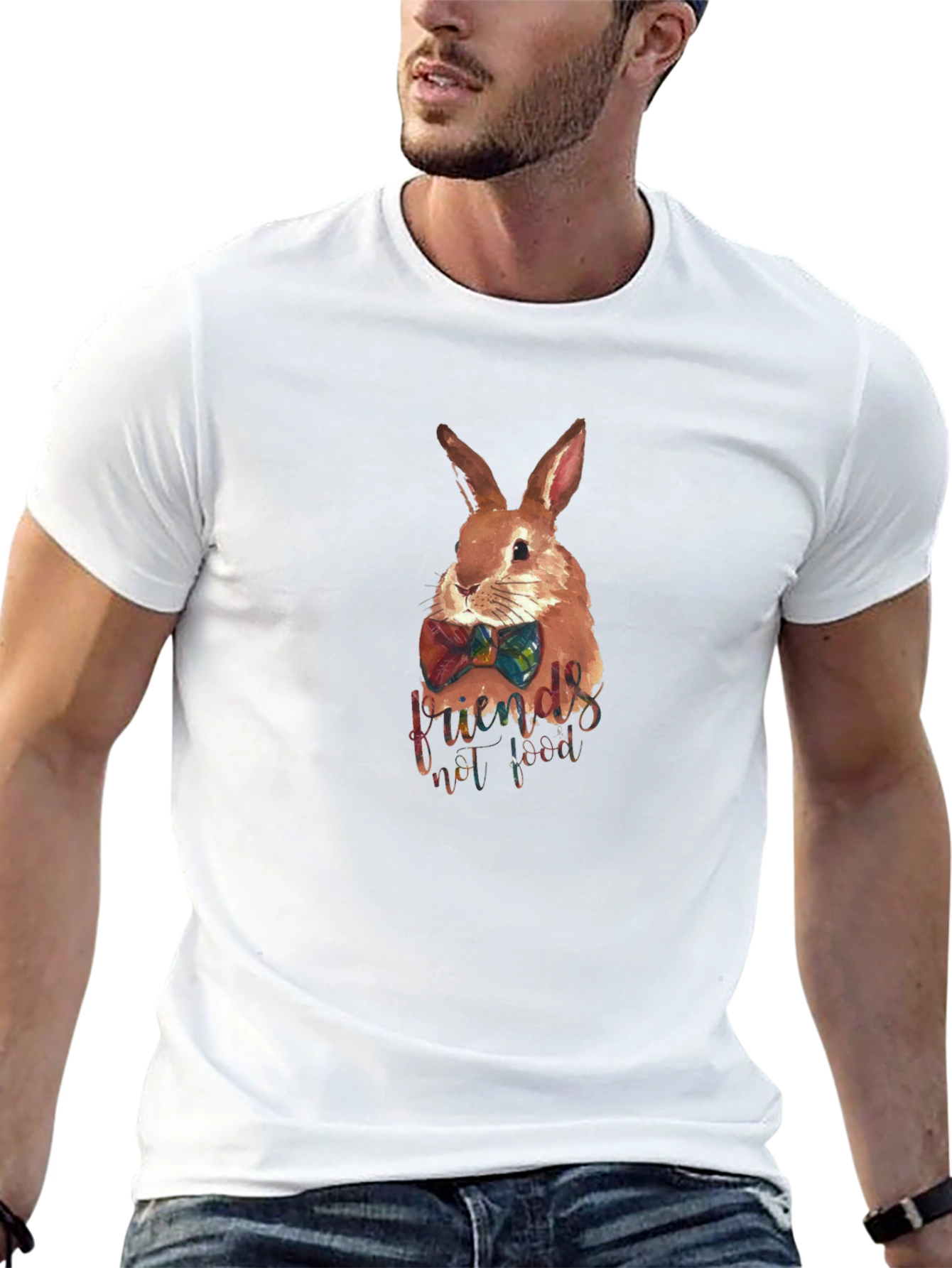 Rabbit Friends Not Food Black T-Shirt