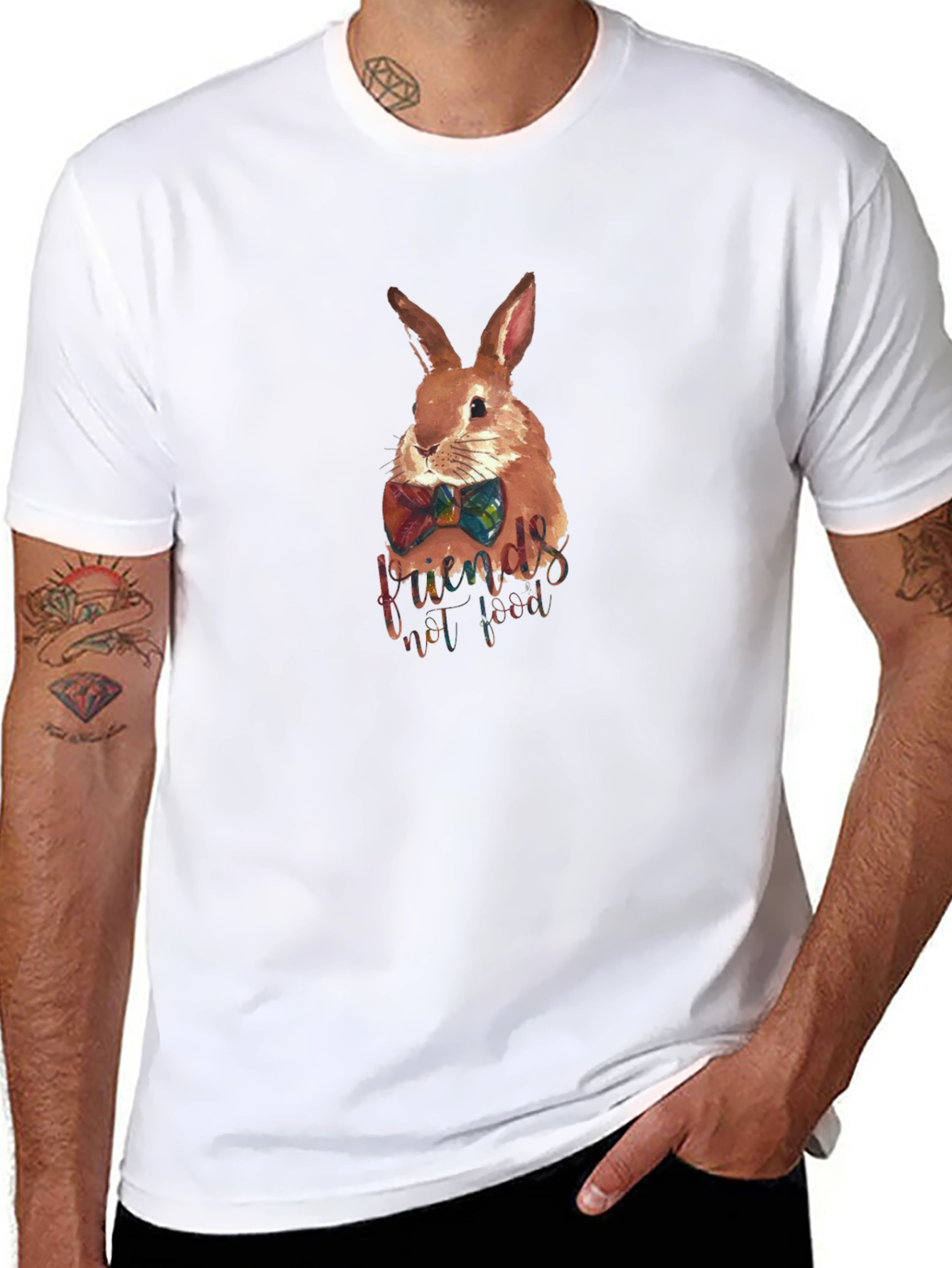 Rabbit Friends Not Food Black T-Shirt