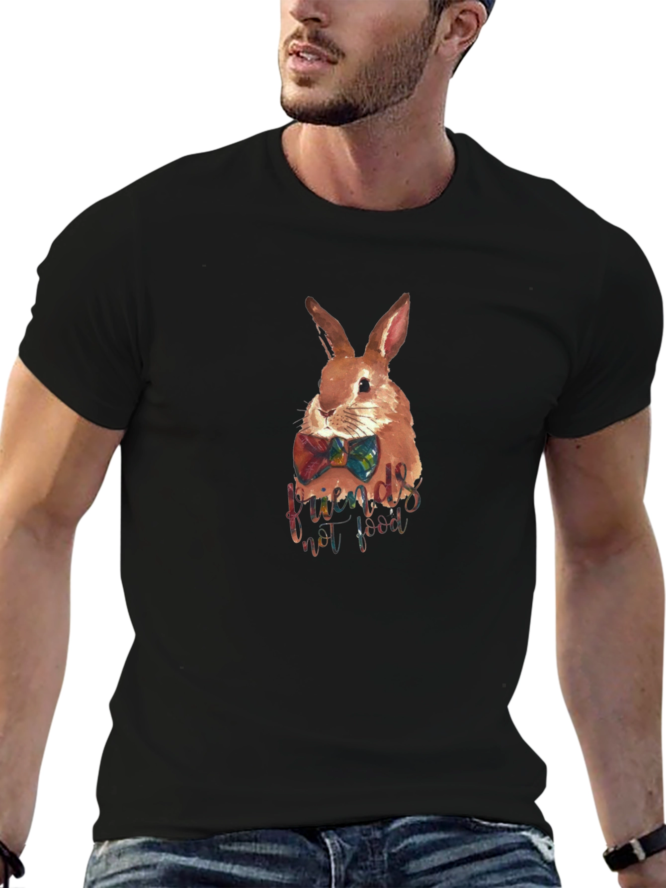 Rabbit Friends Not Food Black T-Shirt