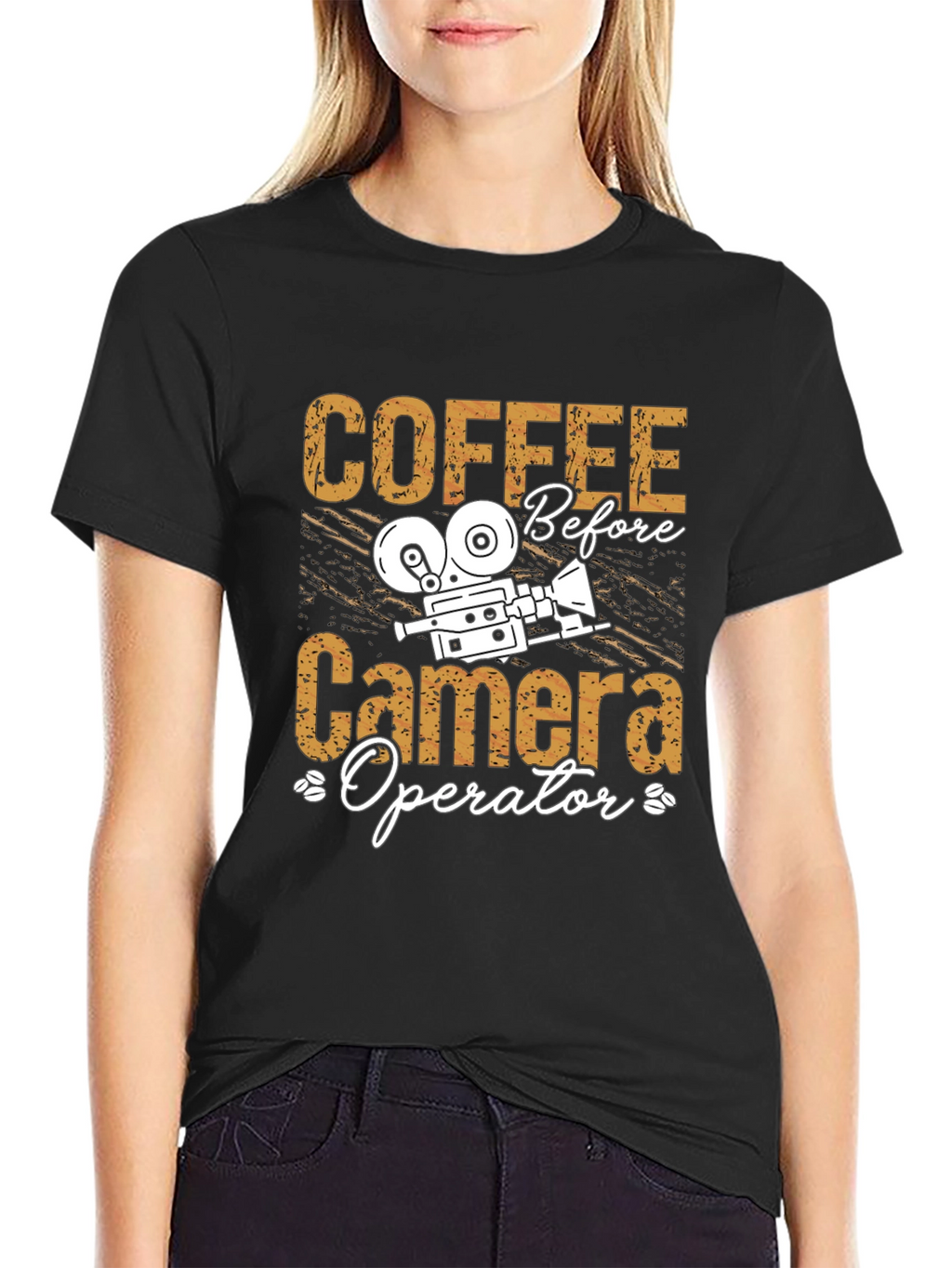 Coffee Before Camera Operator Black Graphic Tee