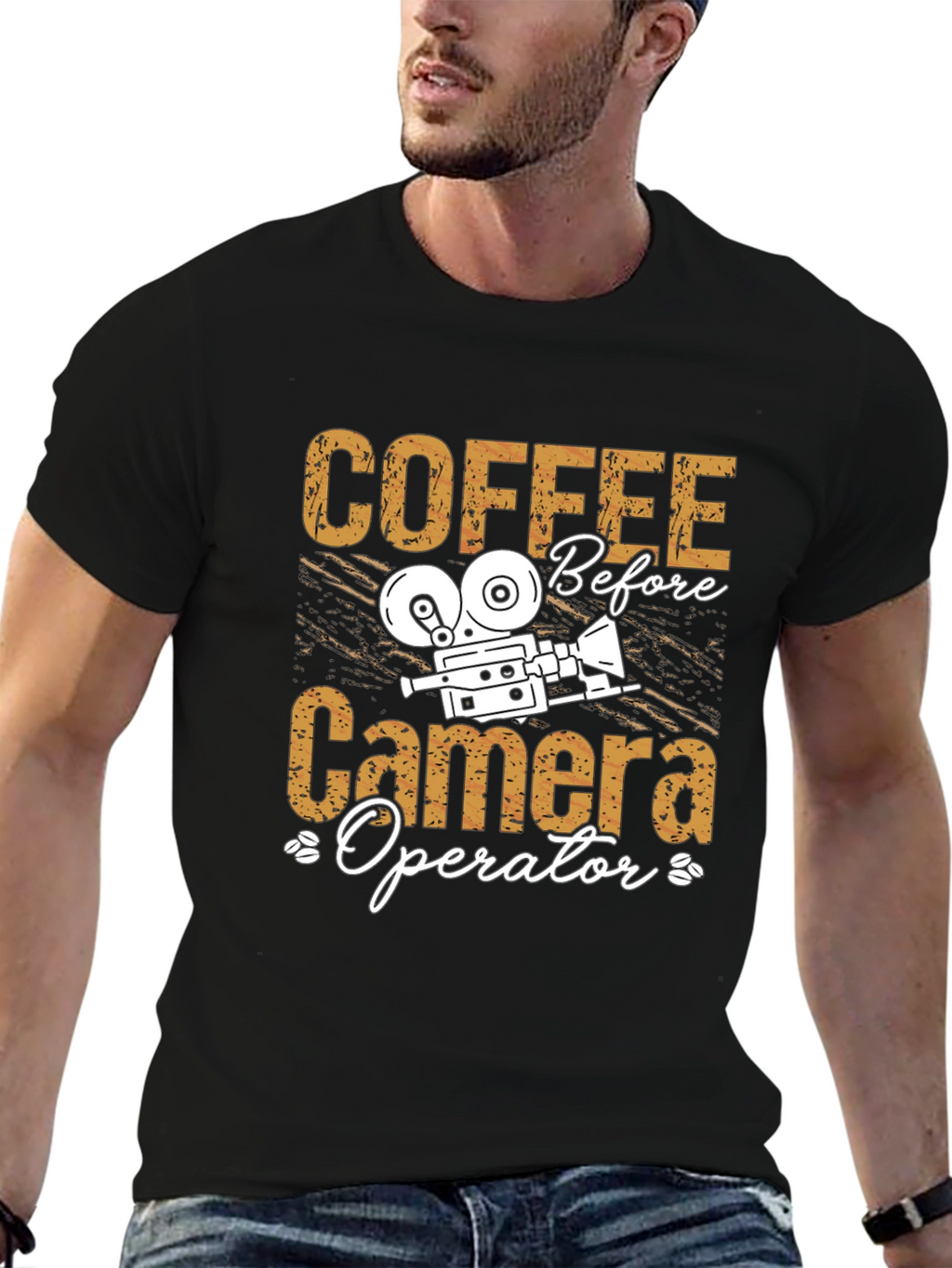 Coffee Before Camera Operator Black Graphic Tee