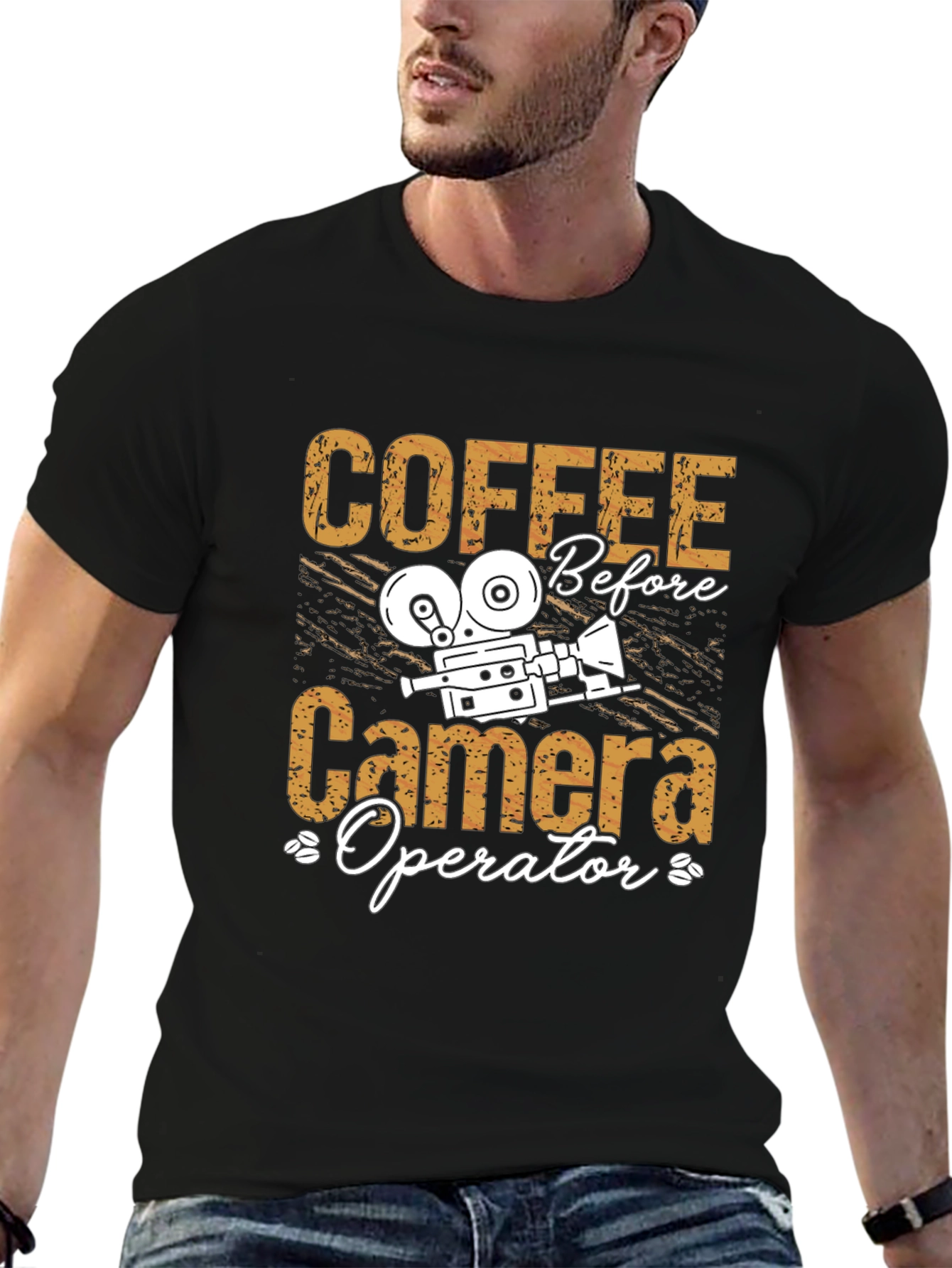 Coffee Before Camera Operator Black Graphic Tee