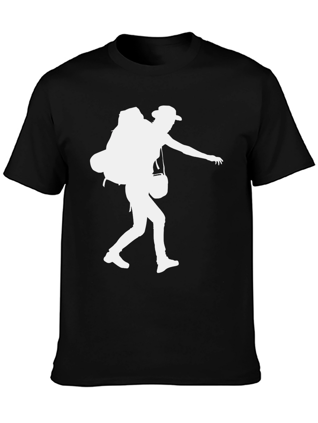 Hiker Silhouette Graphic Tee - Black Cotton Shirt