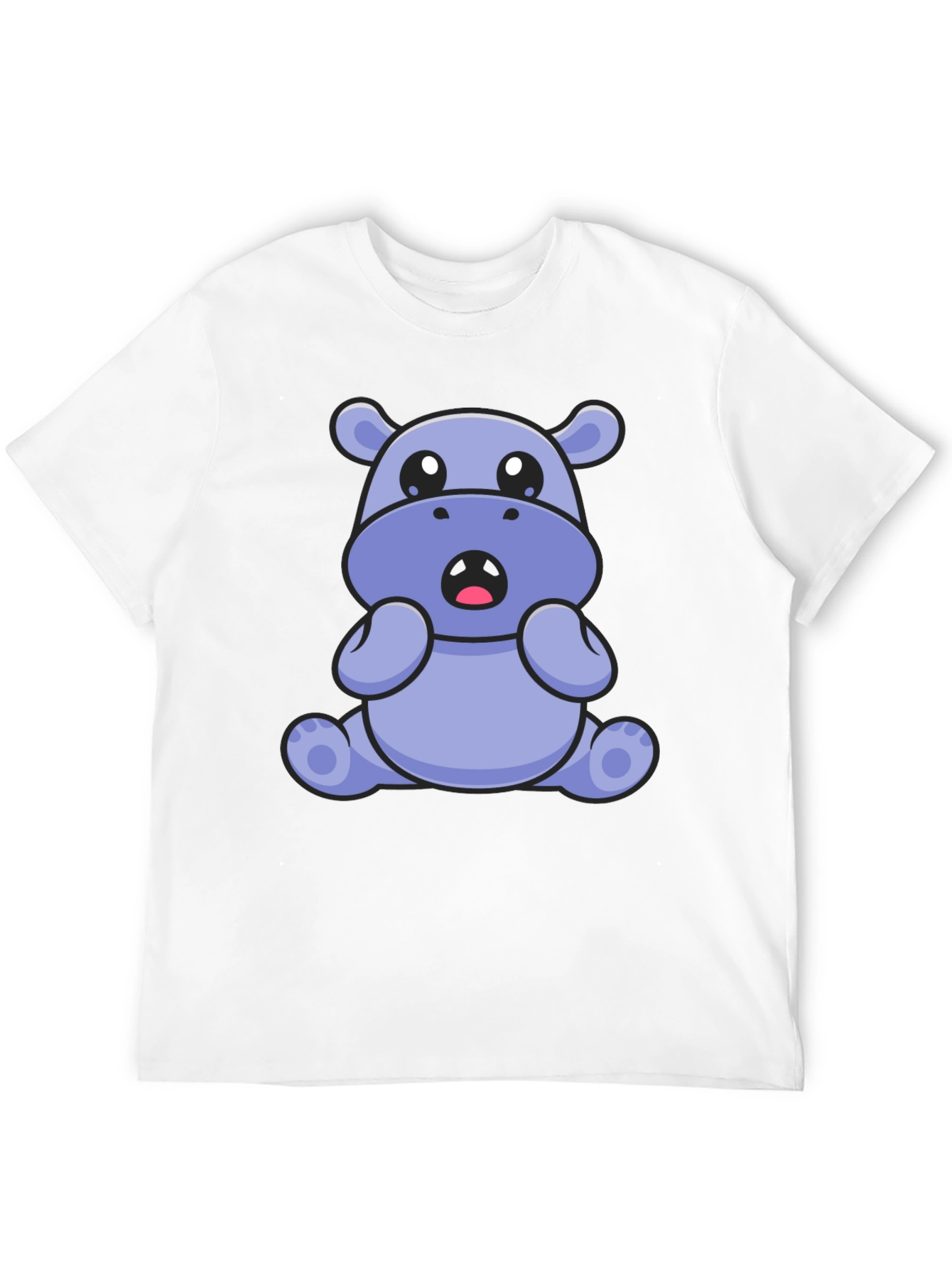 Cute Hippo Graphic Tee - Black Cotton Blend T-Shirt