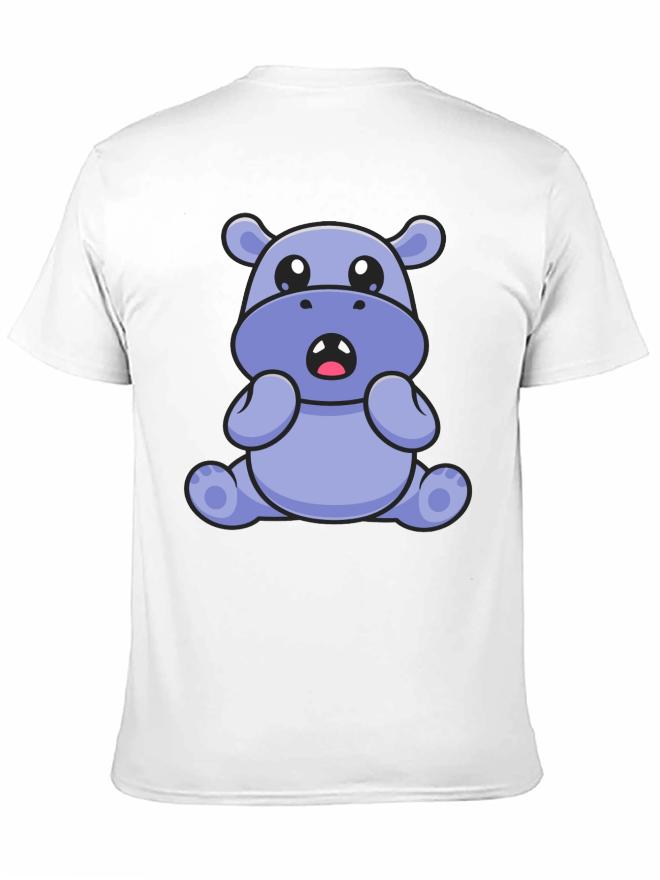 Cute Hippo Graphic Tee - Black Cotton Blend T-Shirt