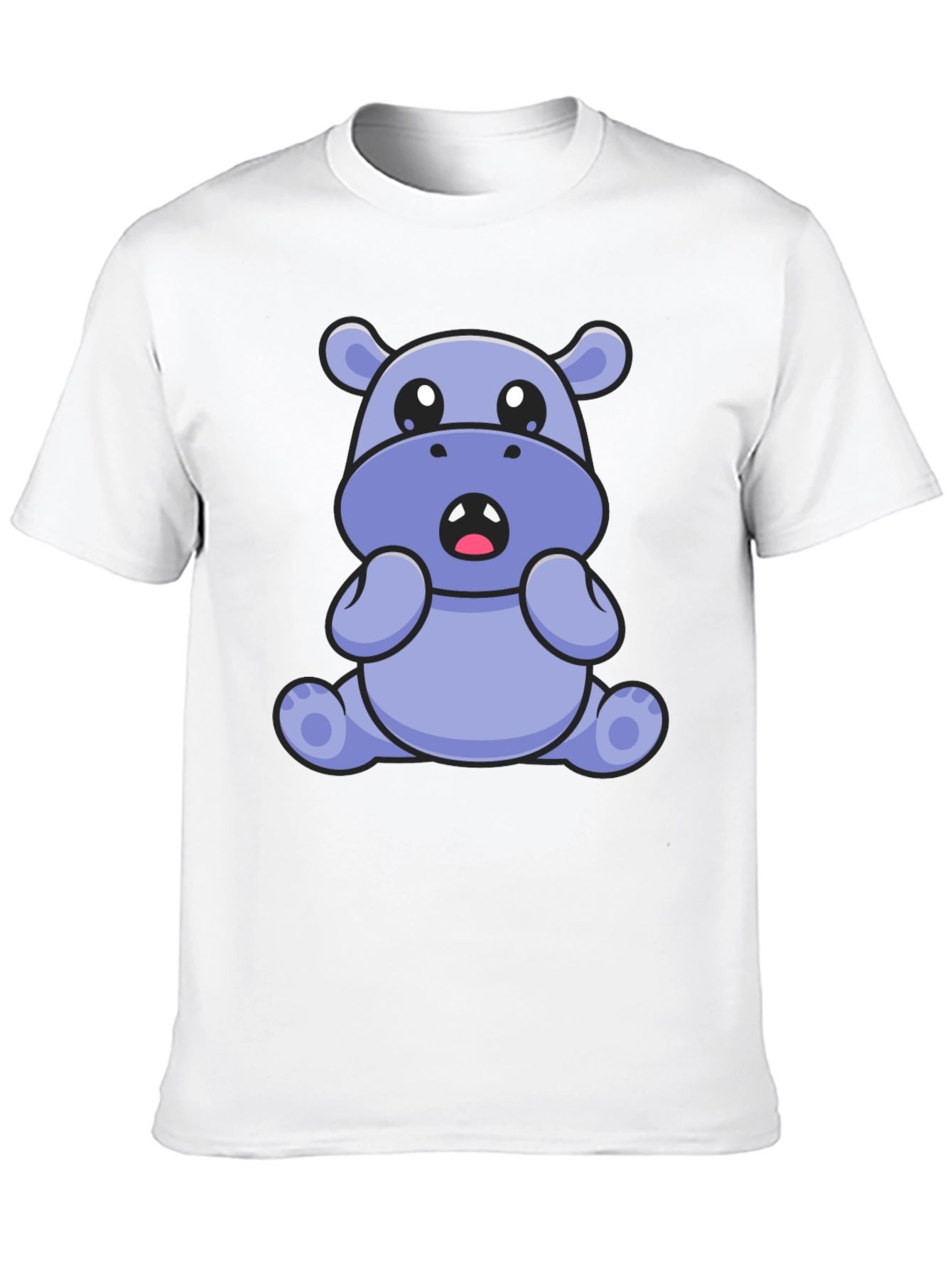Cute Hippo Graphic Tee - Black Cotton Blend T-Shirt