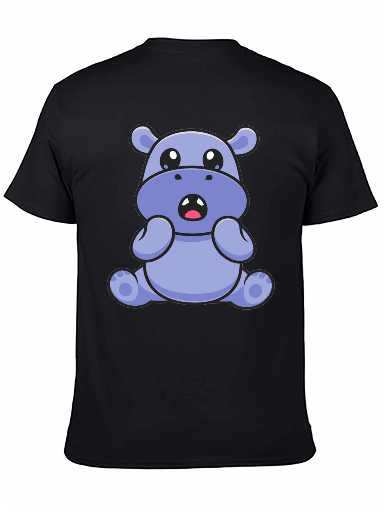 Cute Hippo Graphic Tee - Black Cotton Blend T-Shirt