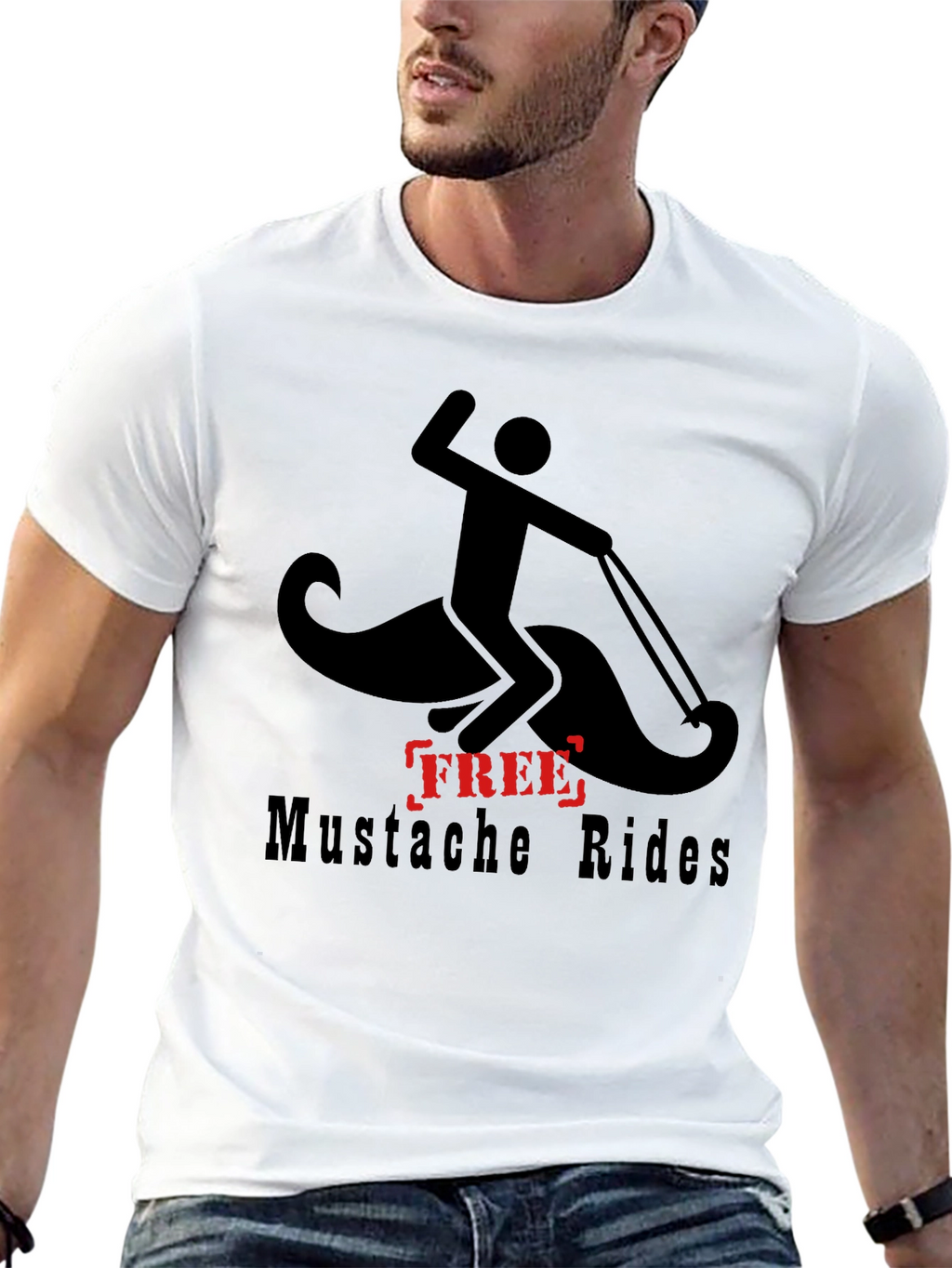 Free Mustache Rides T-Shirt - Funny Graphic Tee